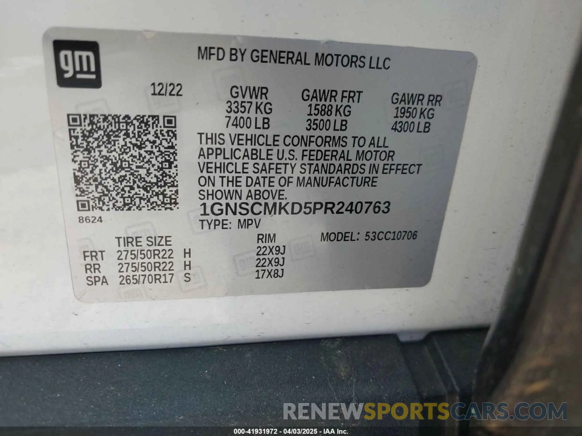 9 Photograph of a damaged car 1GNSCMKD5PR240763 CHEVROLET TAHOE 2023