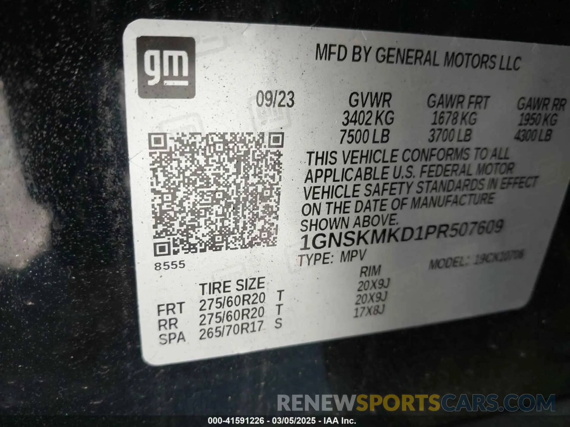9 Photograph of a damaged car 1GNSKMKD1PR507609 CHEVROLET TAHOE 2023