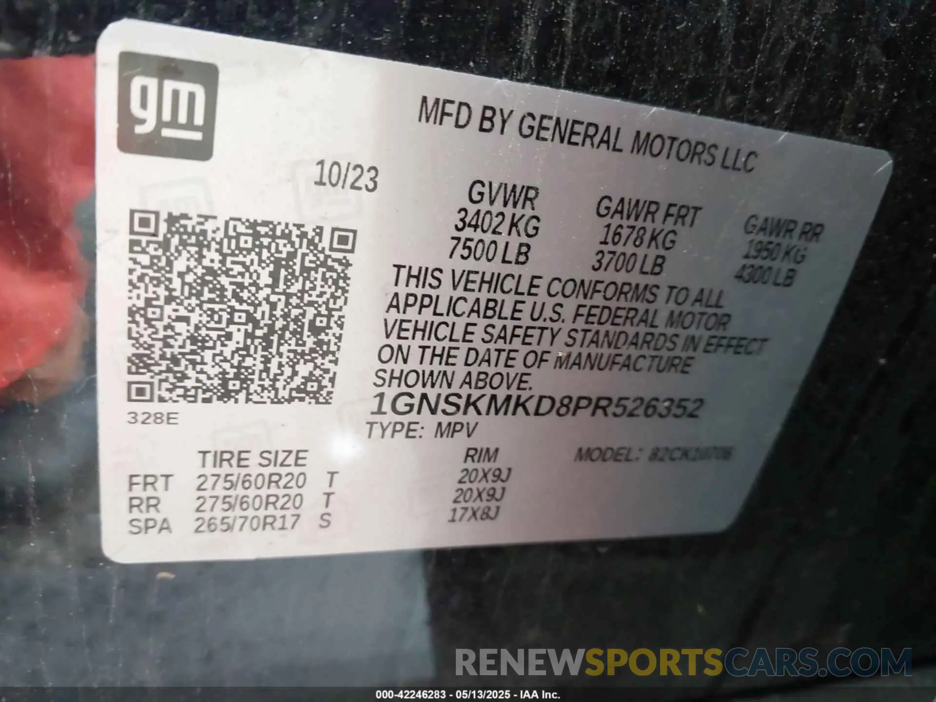 9 Photograph of a damaged car 1GNSKMKD8PR526352 CHEVROLET TAHOE 2023