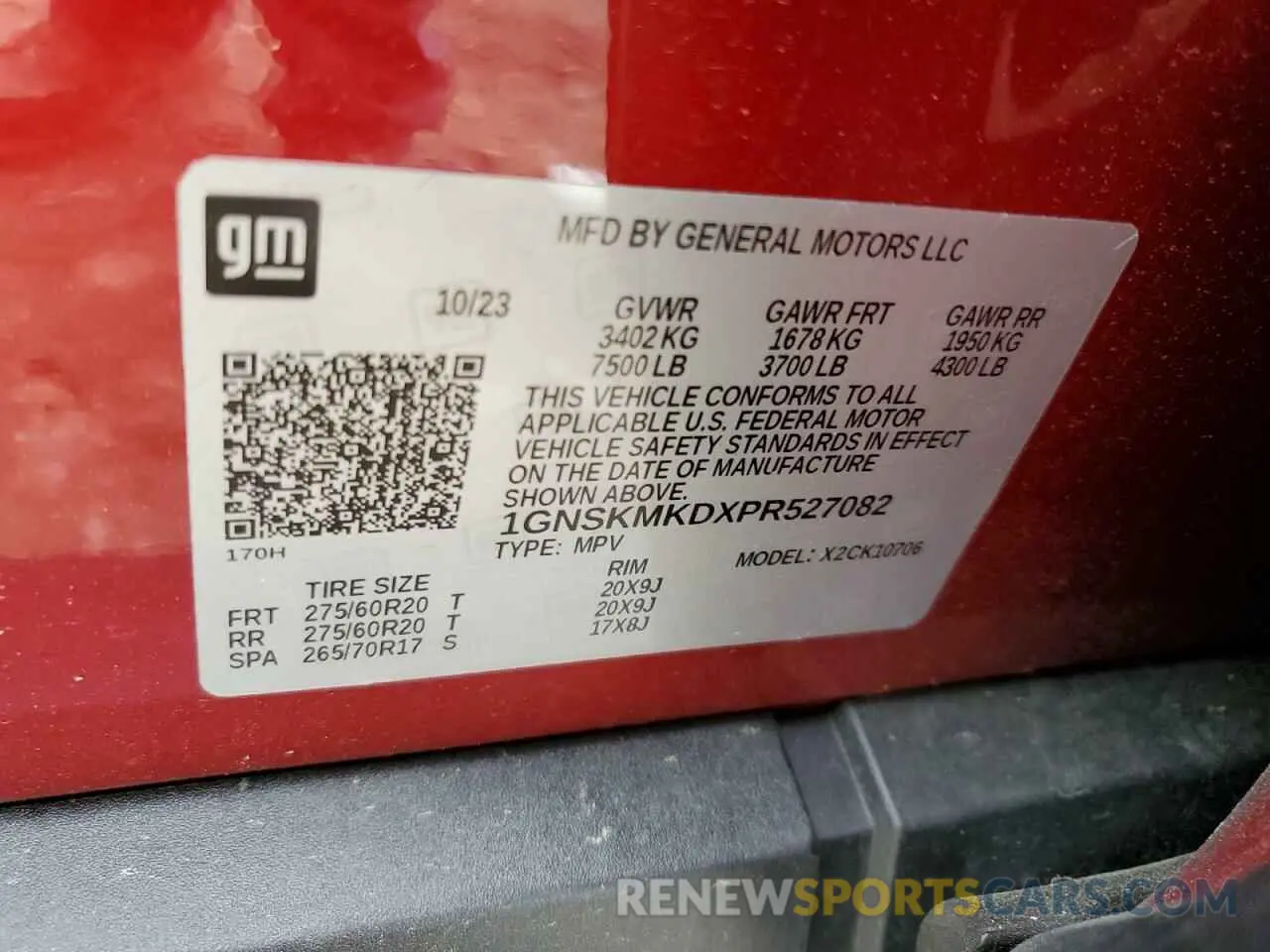 15 Photograph of a damaged car 1GNSKMKDXPR527082 CHEVROLET TAHOE 2023