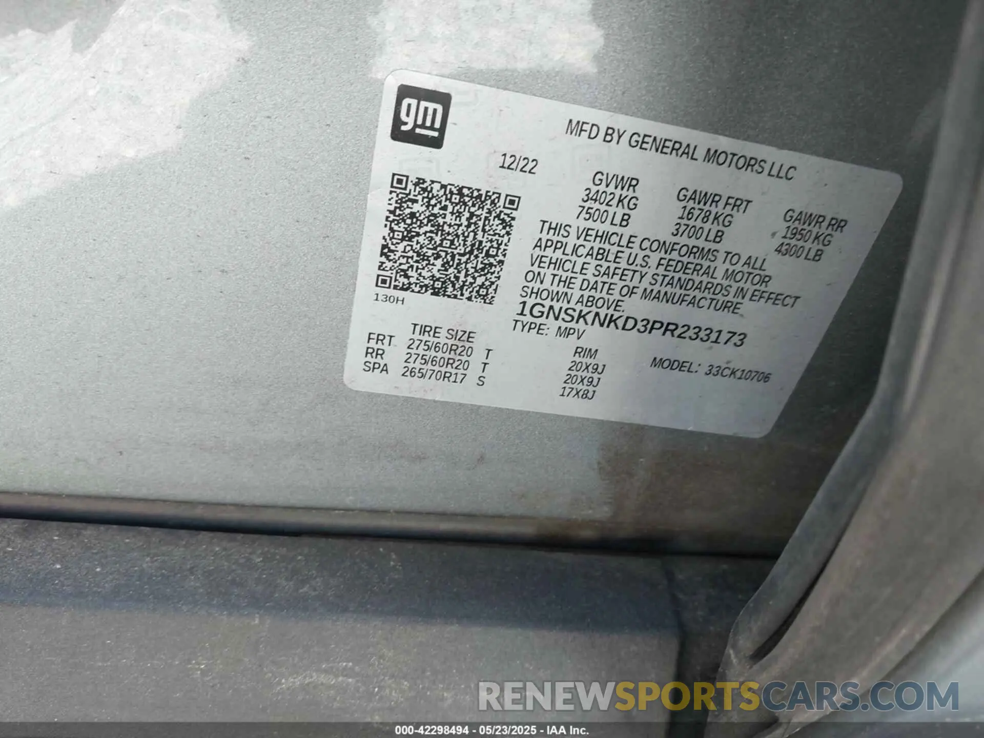 9 Photograph of a damaged car 1GNSKNKD3PR233173 CHEVROLET TAHOE 2023