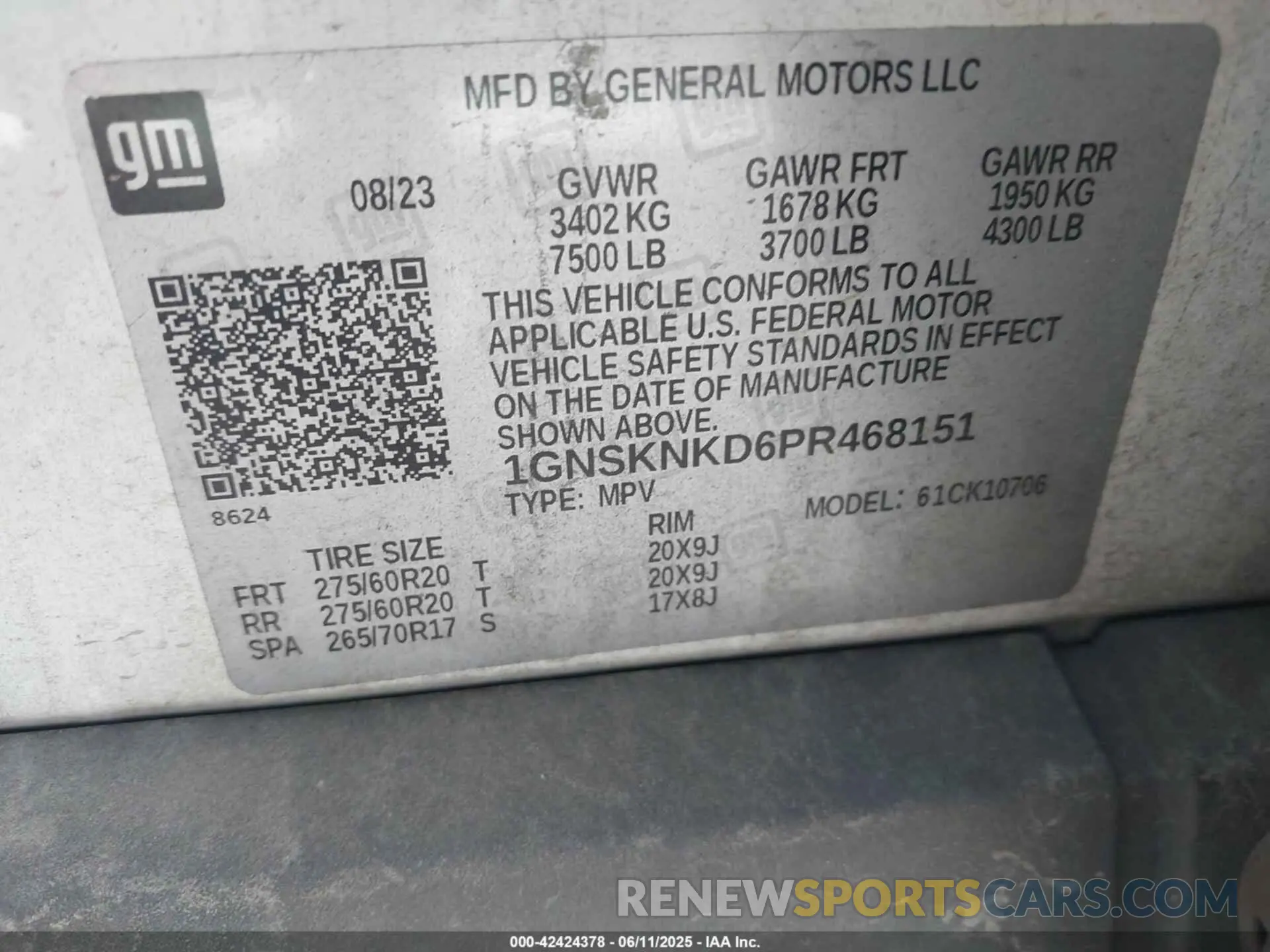 9 Photograph of a damaged car 1GNSKNKD6PR468151 CHEVROLET TAHOE 2023
