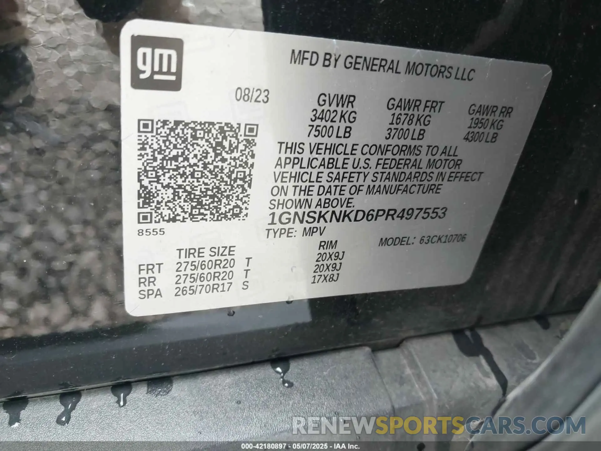 9 Photograph of a damaged car 1GNSKNKD6PR497553 CHEVROLET TAHOE 2023