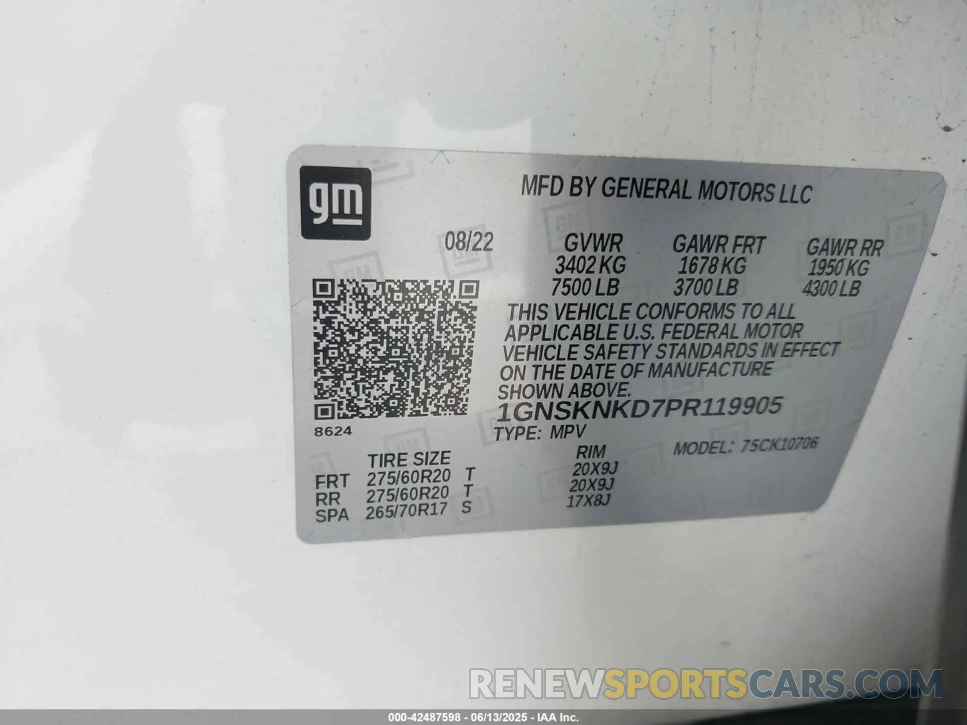 9 Photograph of a damaged car 1GNSKNKD7PR119905 CHEVROLET TAHOE 2023