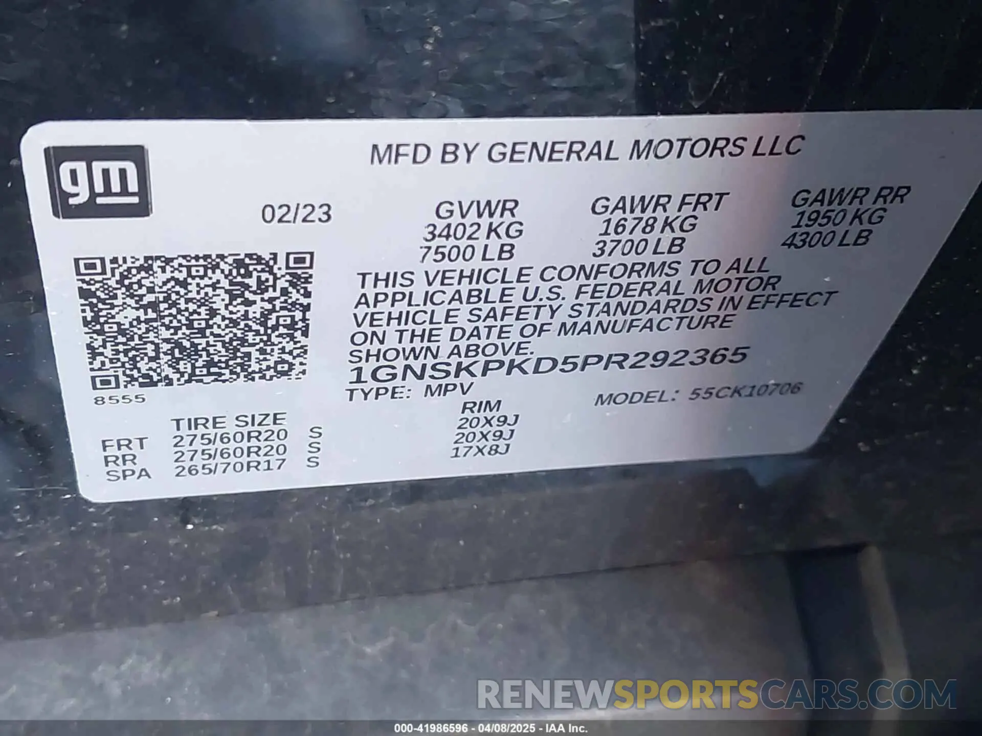9 Photograph of a damaged car 1GNSKPKD5PR292365 CHEVROLET TAHOE 2023