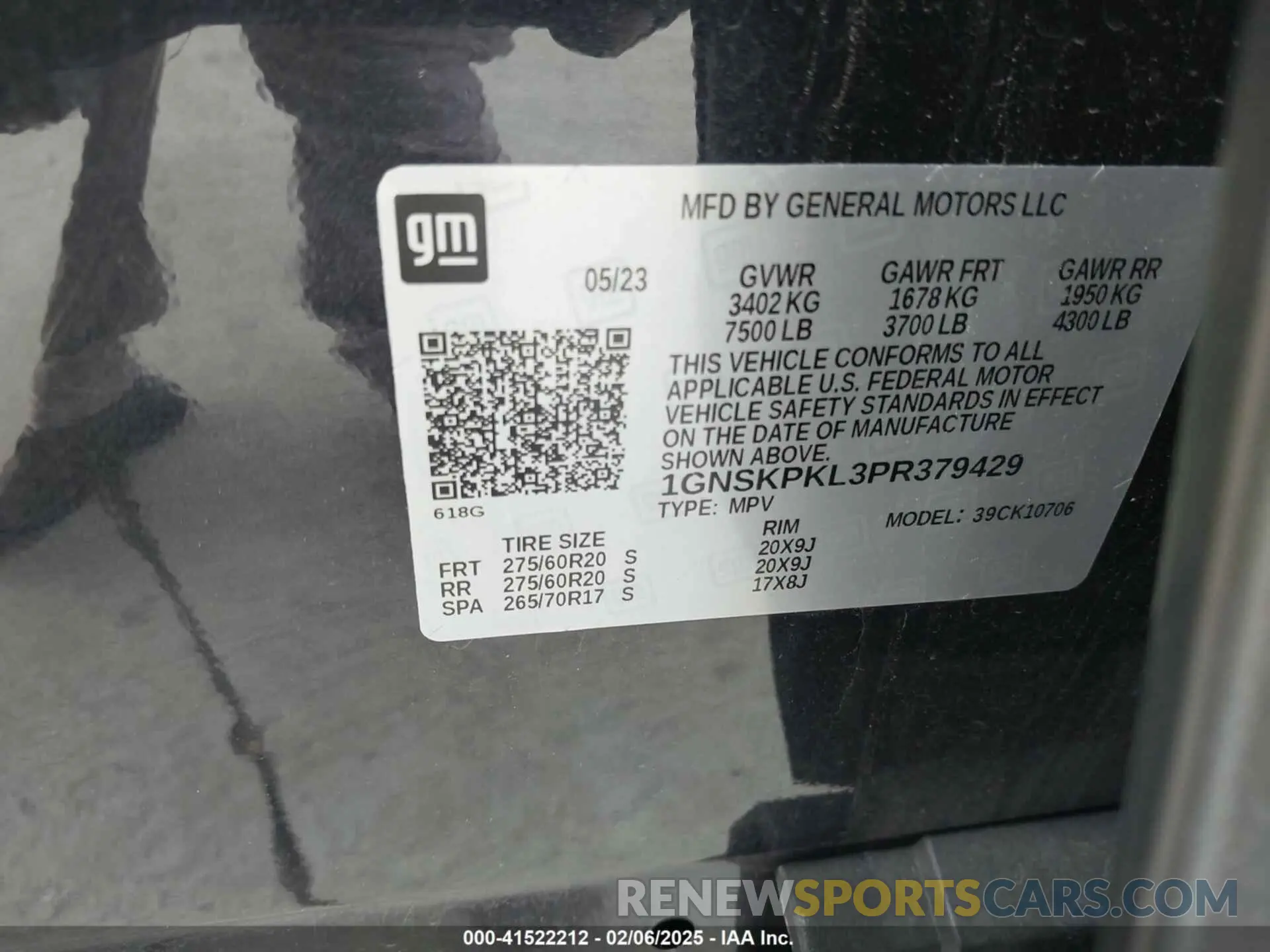 9 Photograph of a damaged car 1GNSKPKL3PR379429 CHEVROLET TAHOE 2023