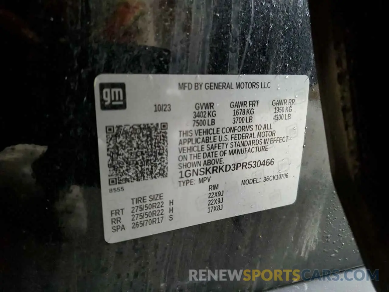 13 Photograph of a damaged car 1GNSKRKD3PR530466 CHEVROLET TAHOE 2023