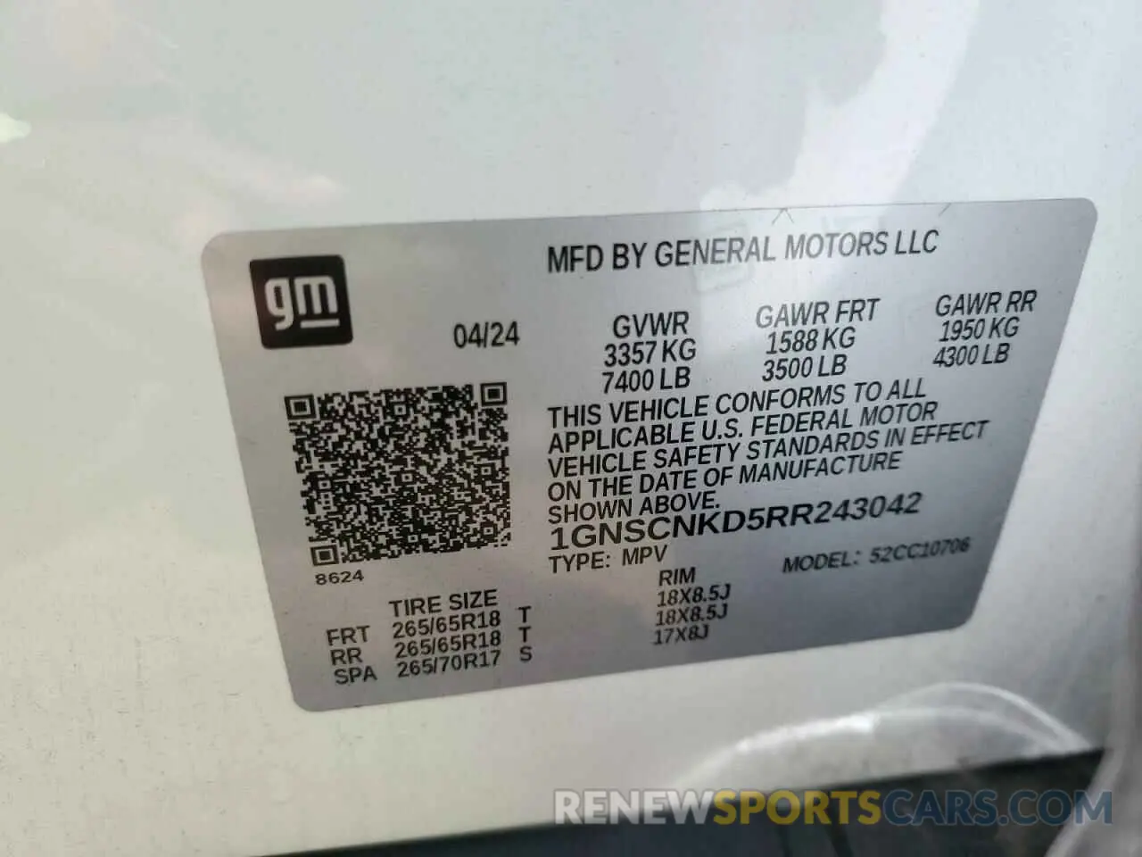 14 Photograph of a damaged car 1GNSCNKD5RR243042 CHEVROLET TAHOE 2024