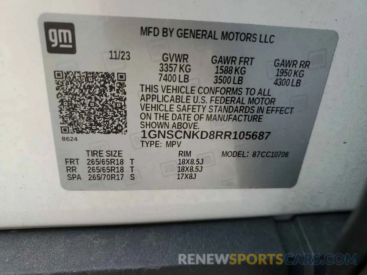 13 Photograph of a damaged car 1GNSCNKD8RR105687 CHEVROLET TAHOE 2024
