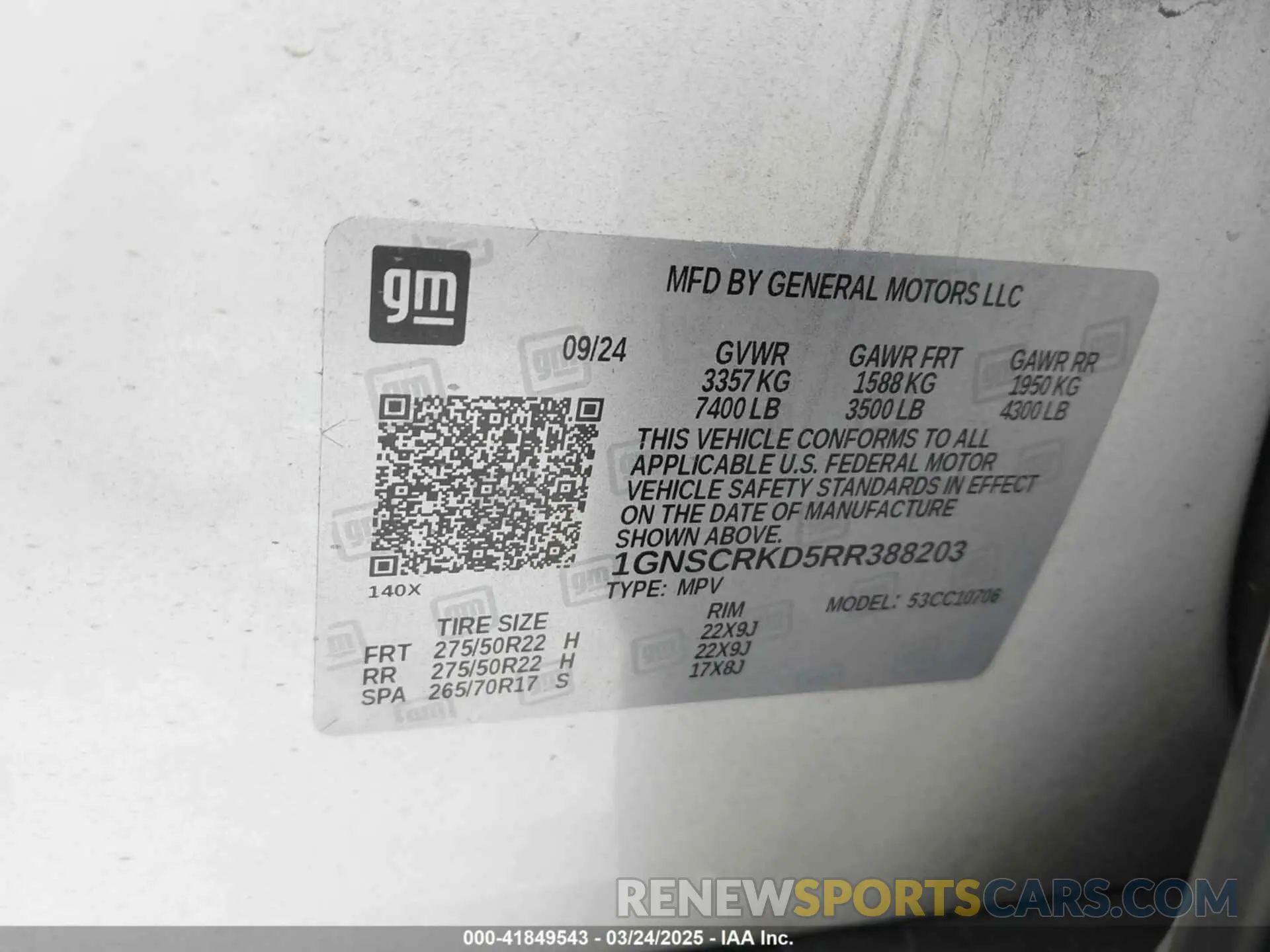 9 Photograph of a damaged car 1GNSCRKD5RR388203 CHEVROLET TAHOE 2024