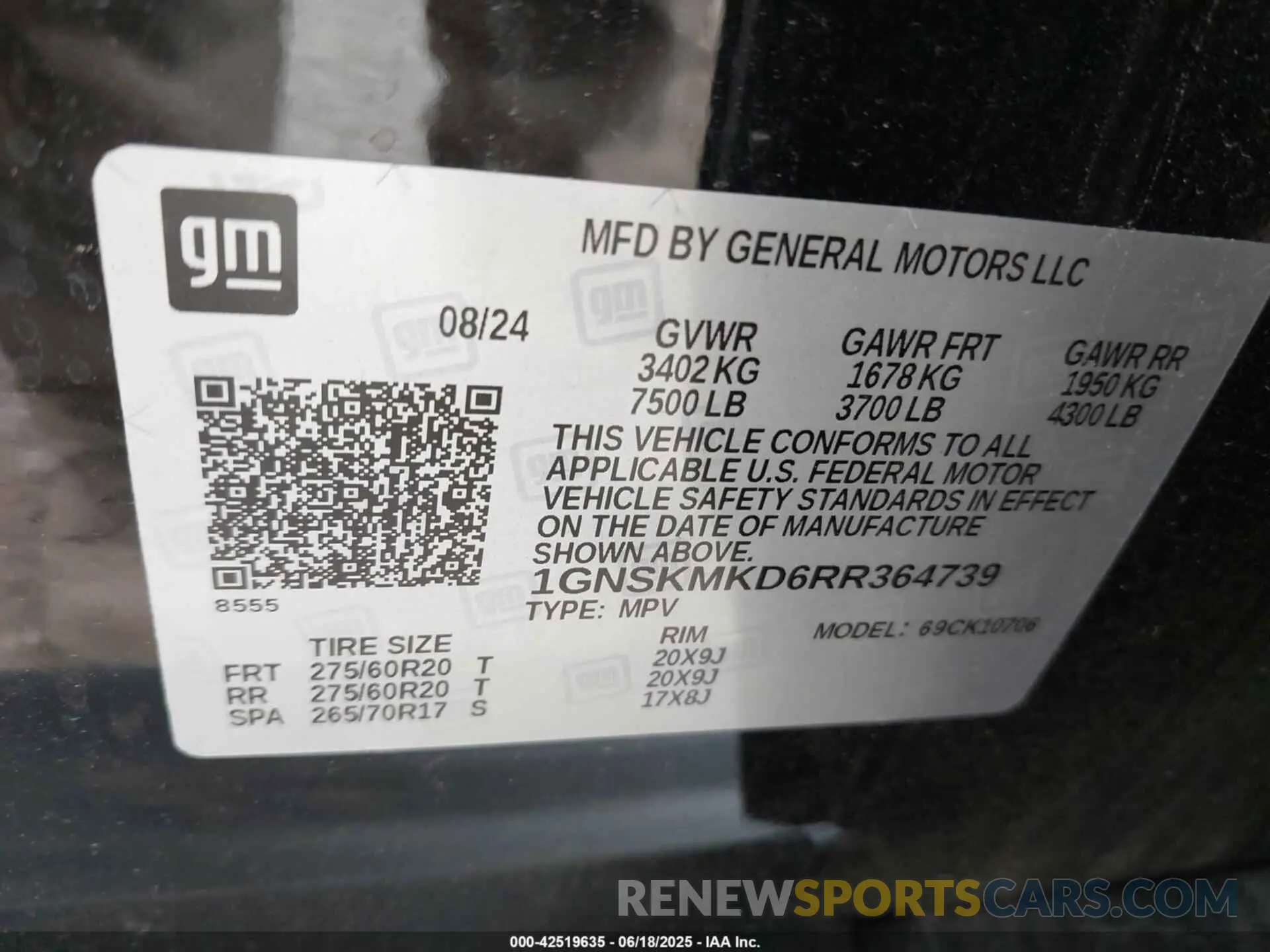 9 Photograph of a damaged car 1GNSKMKD6RR364739 CHEVROLET TAHOE 2024
