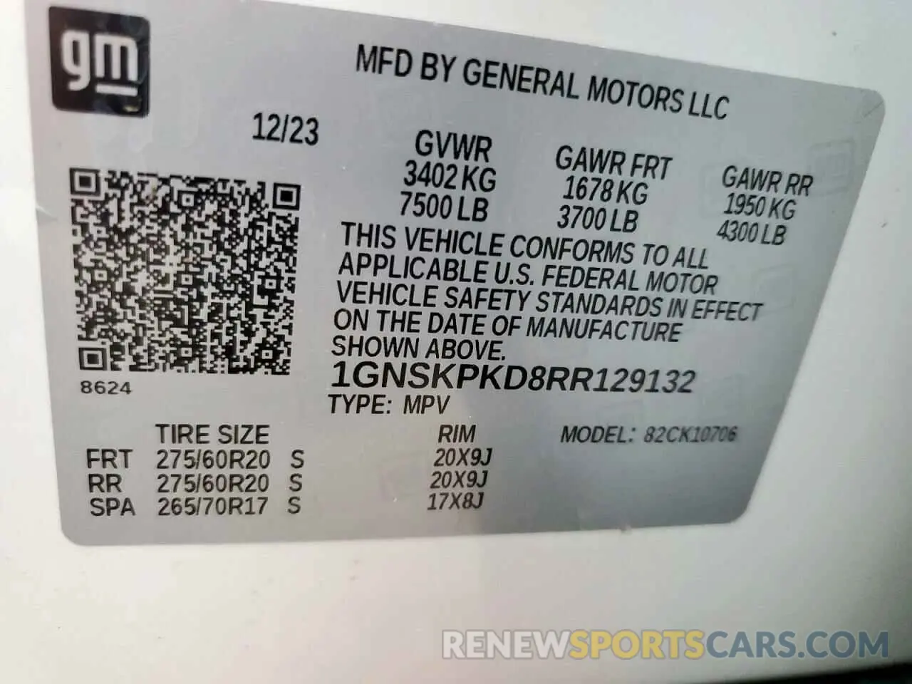 14 Photograph of a damaged car 1GNSKPKD8RR129132 CHEVROLET TAHOE 2024