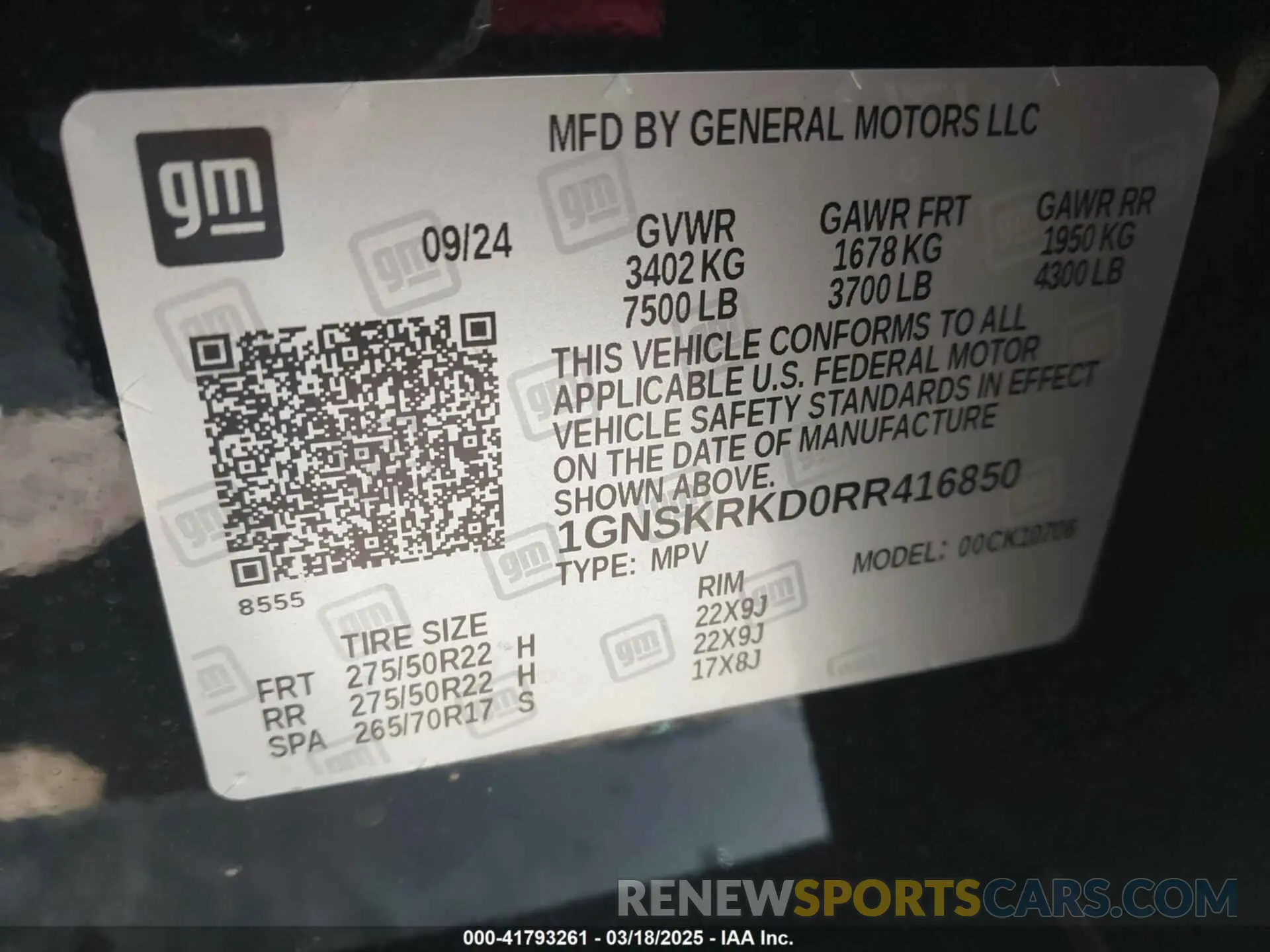 9 Photograph of a damaged car 1GNSKRKD0RR416850 CHEVROLET TAHOE 2024