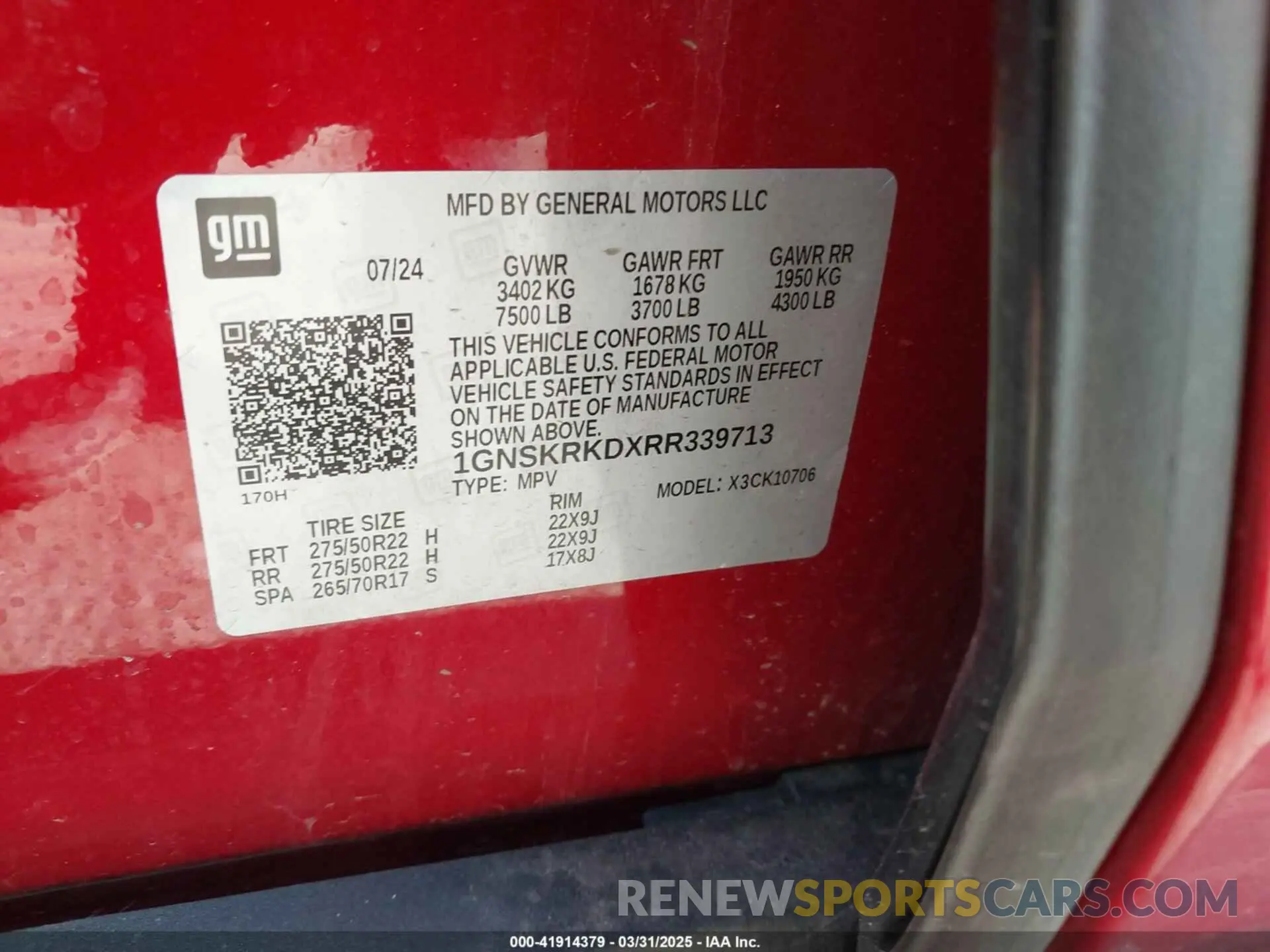 9 Photograph of a damaged car 1GNSKRKDXRR339713 CHEVROLET TAHOE 2024