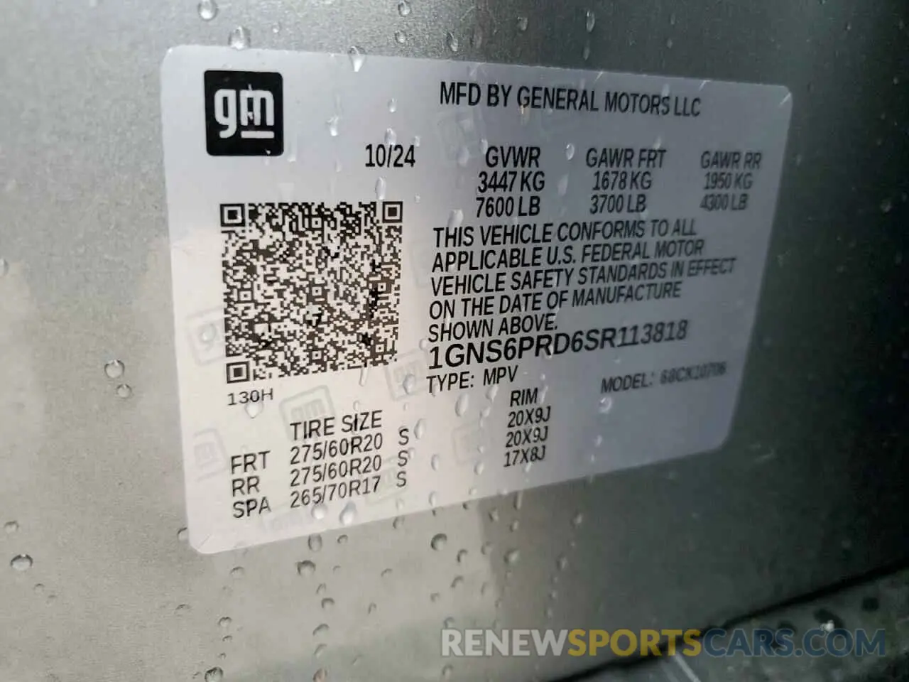 15 Photograph of a damaged car 1GNS6PRD6SR113818 CHEVROLET TAHOE 2025