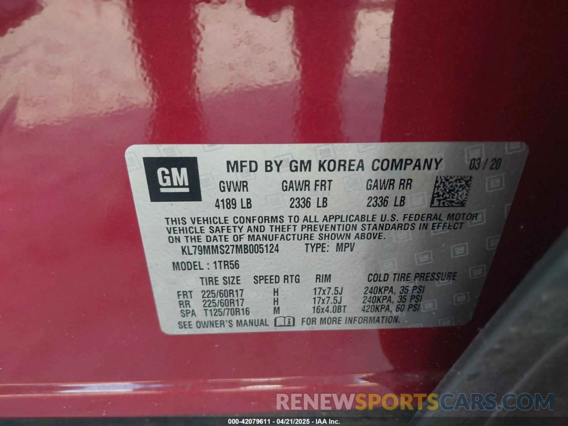 9 Photograph of a damaged car KL79MMS27MB005124 CHEVROLET TRAILBLAZER 2021