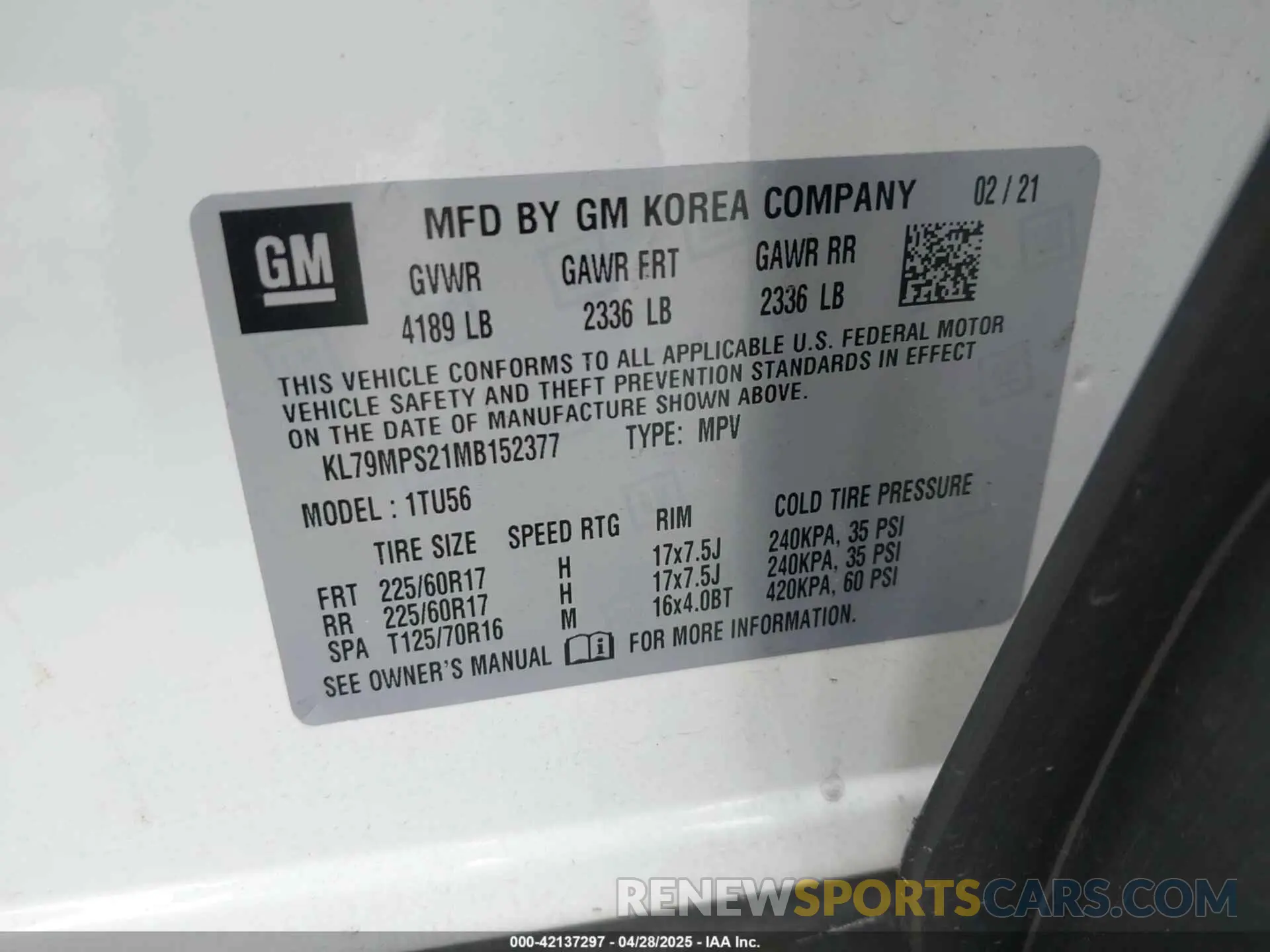 9 Photograph of a damaged car KL79MPS21MB152377 CHEVROLET TRAILBLAZER 2021