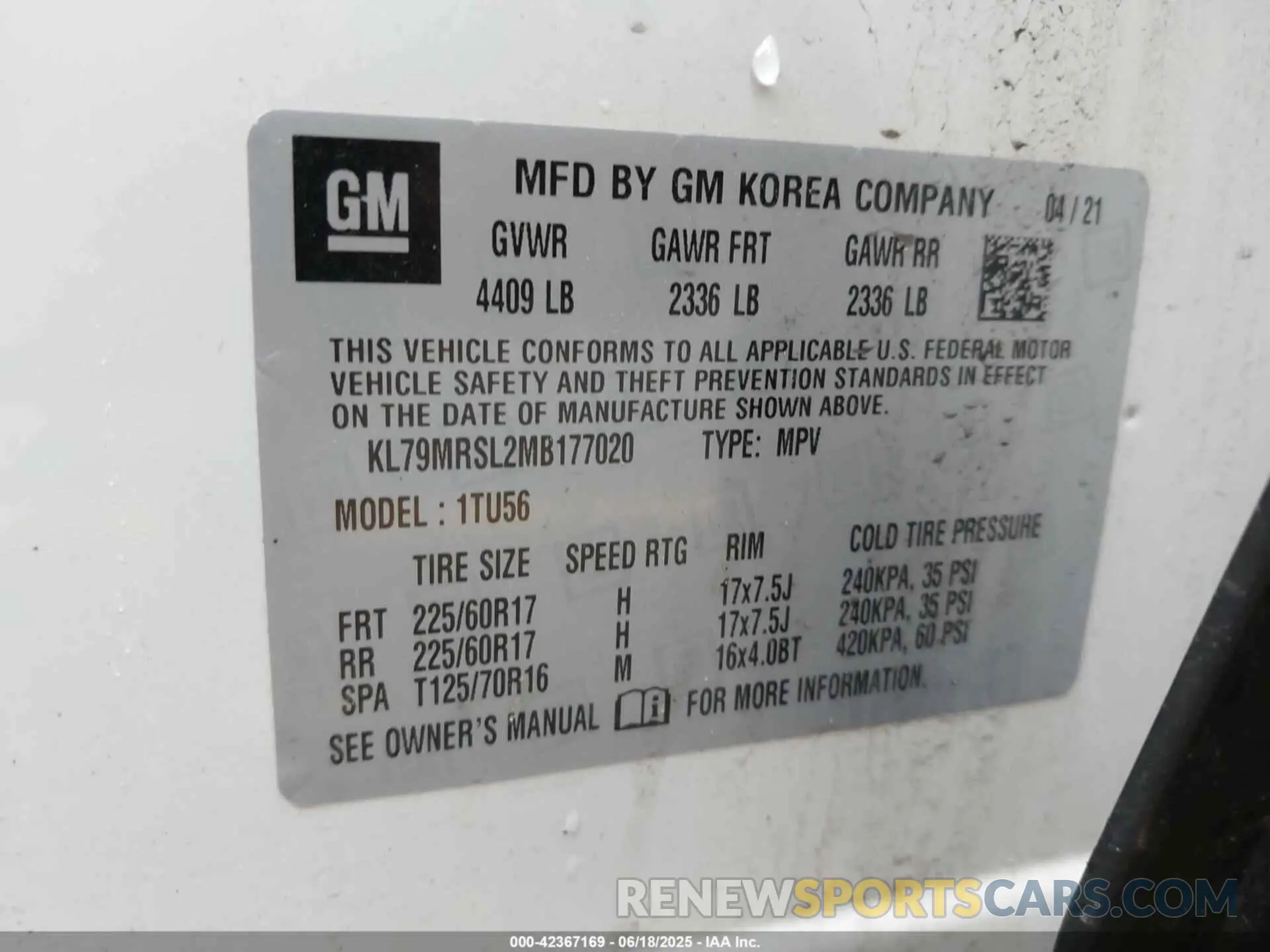 9 Photograph of a damaged car KL79MRSL2MB177020 CHEVROLET TRAILBLAZER 2021