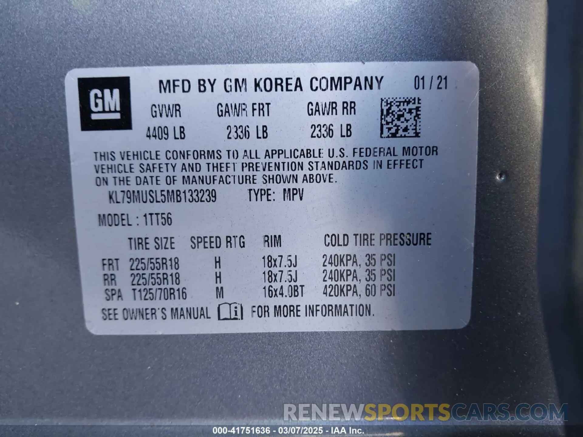 9 Photograph of a damaged car KL79MUSL5MB133239 CHEVROLET TRAILBLAZER 2021