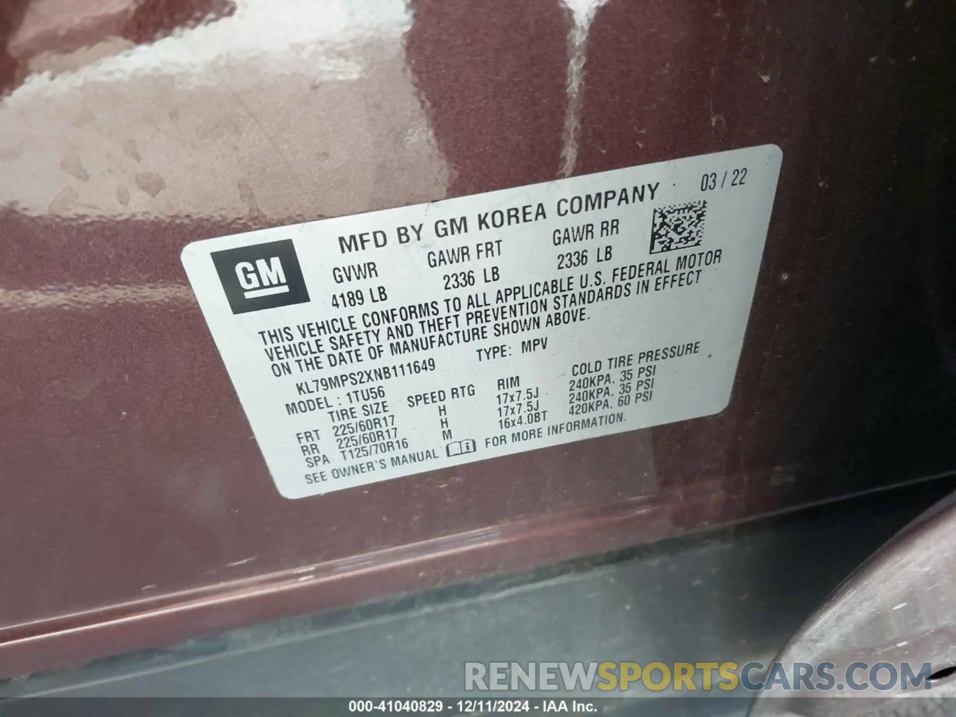 9 Photograph of a damaged car KL79MPS2XNB111649 CHEVROLET TRAILBLAZER 2022