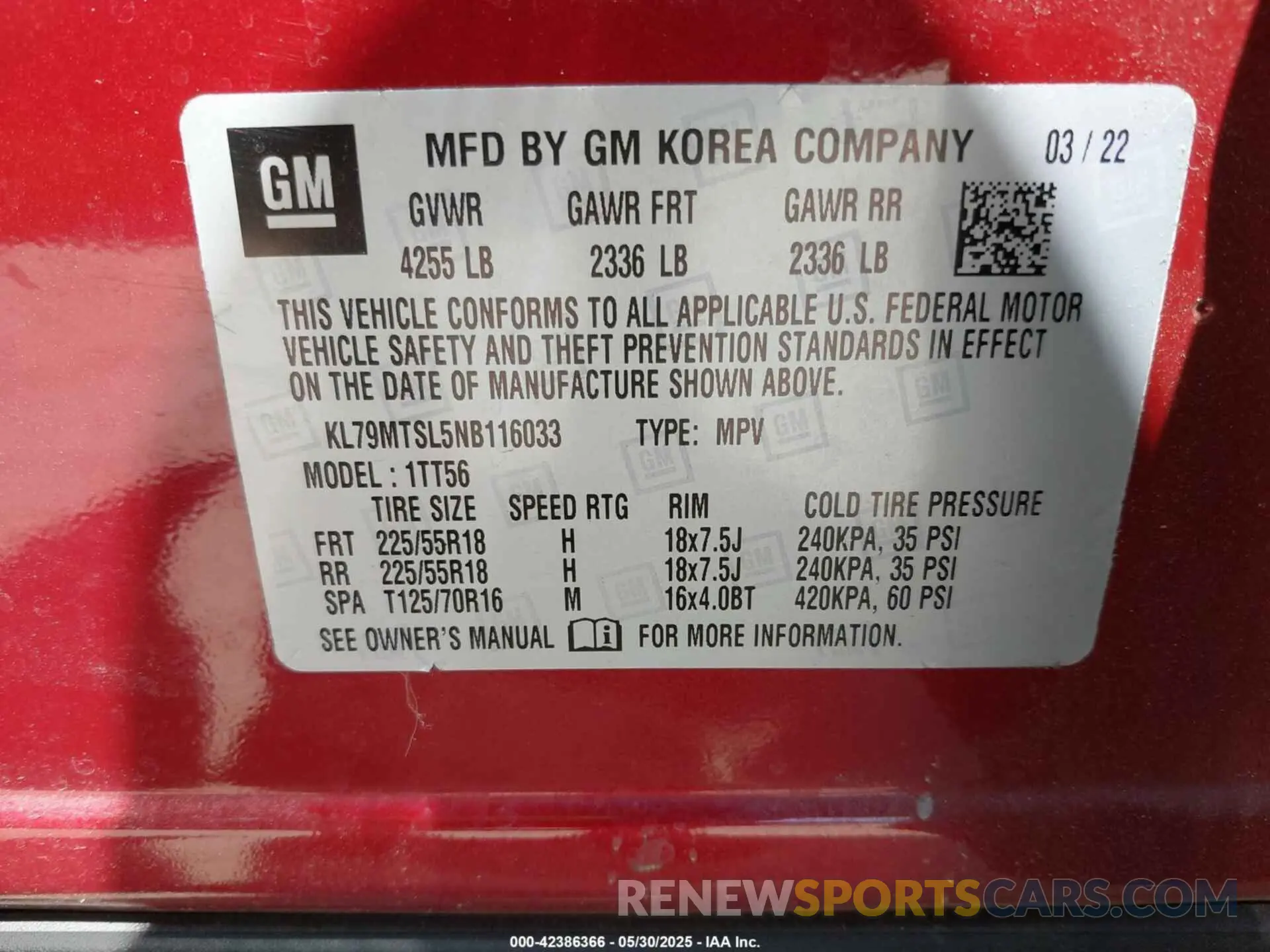 9 Photograph of a damaged car KL79MTSL5NB116033 CHEVROLET TRAILBLAZER 2022