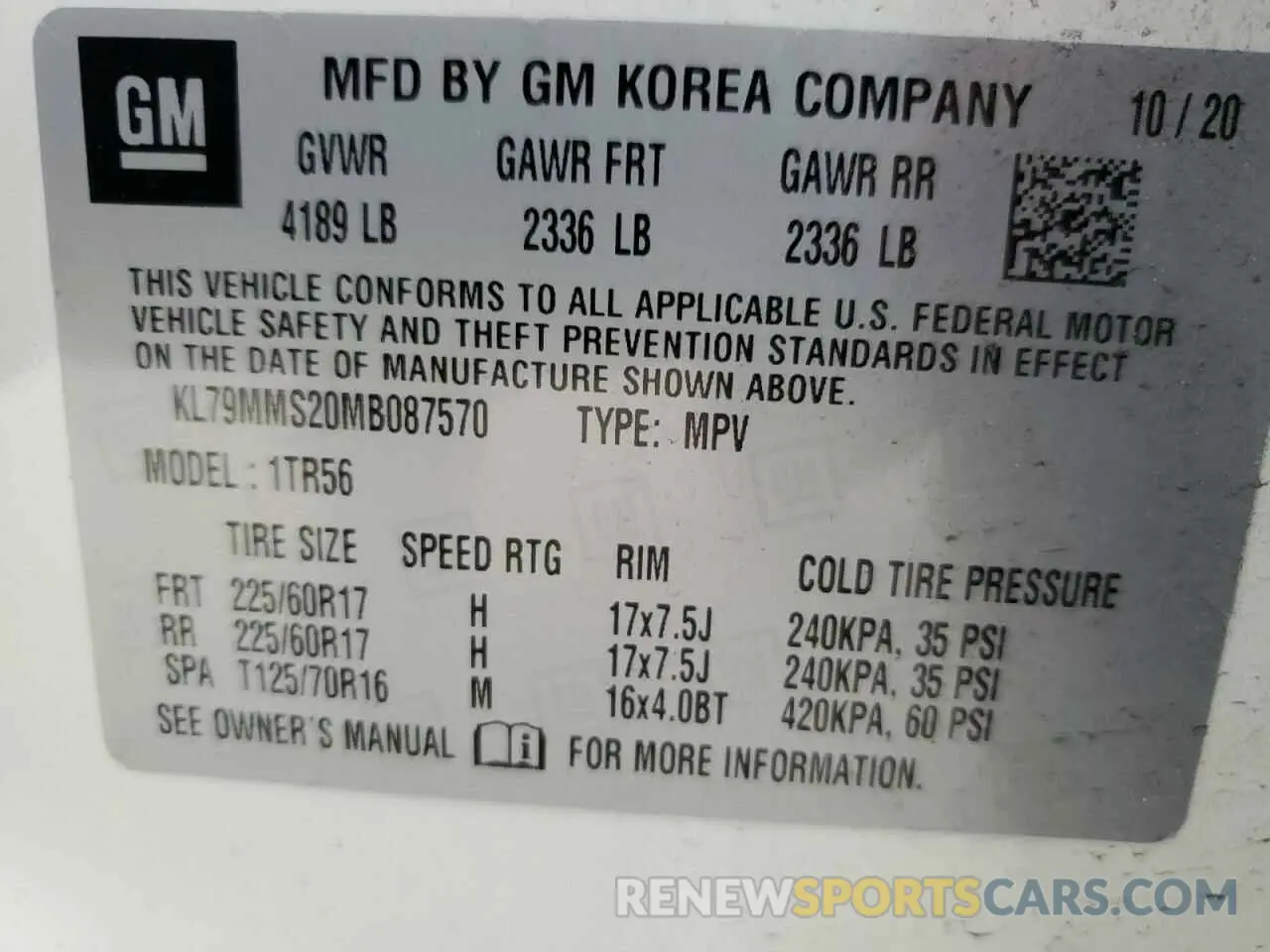 14 Photograph of a damaged car KL79MMS20MB087570 CHEVROLET TRAILBLZR 2021