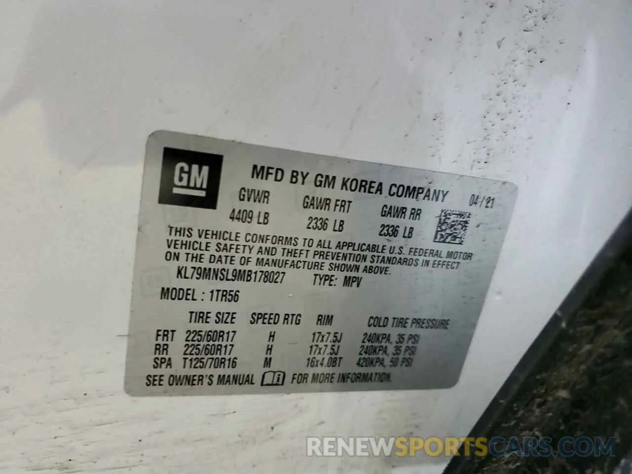 15 Photograph of a damaged car KL79MNSL9MB178027 CHEVROLET TRAILBLZR 2021
