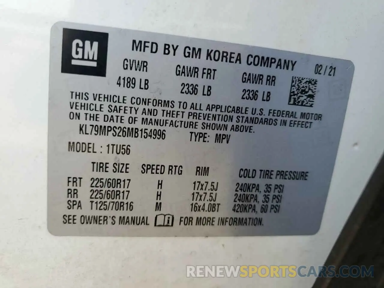 13 Photograph of a damaged car KL79MPS26MB154996 CHEVROLET TRAILBLZR 2021