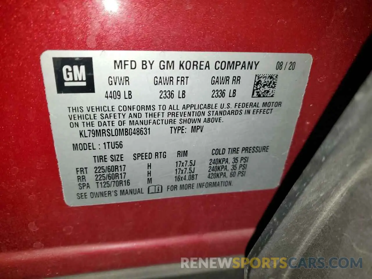 12 Photograph of a damaged car KL79MRSL0MB048631 CHEVROLET TRAILBLZR 2021