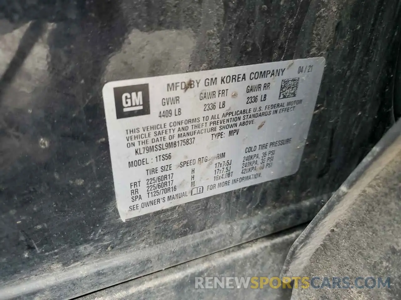 13 Photograph of a damaged car KL79MSSL9MB175837 CHEVROLET TRAILBLZR 2021