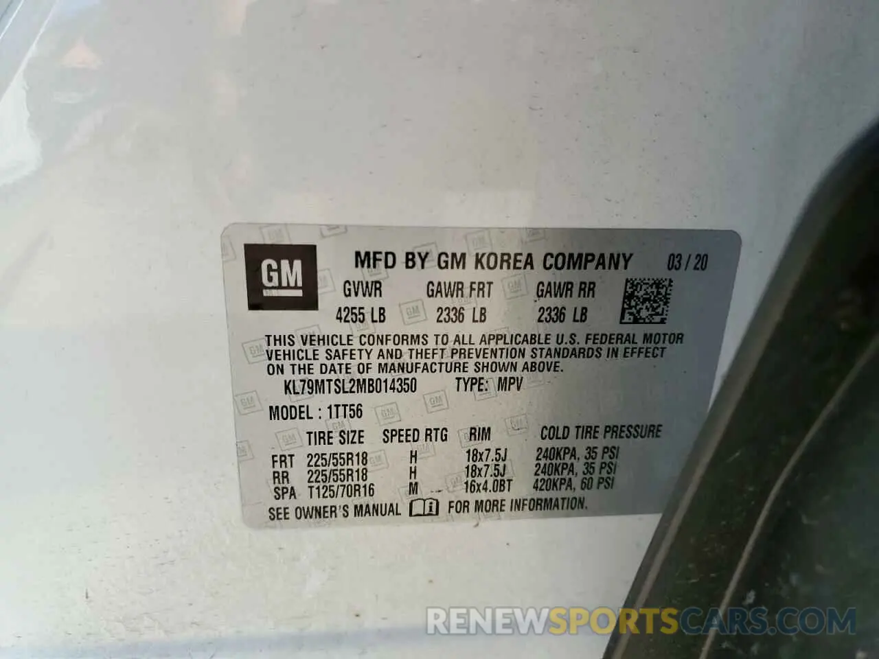 13 Photograph of a damaged car KL79MTSL2MB014350 CHEVROLET TRAILBLZR 2021