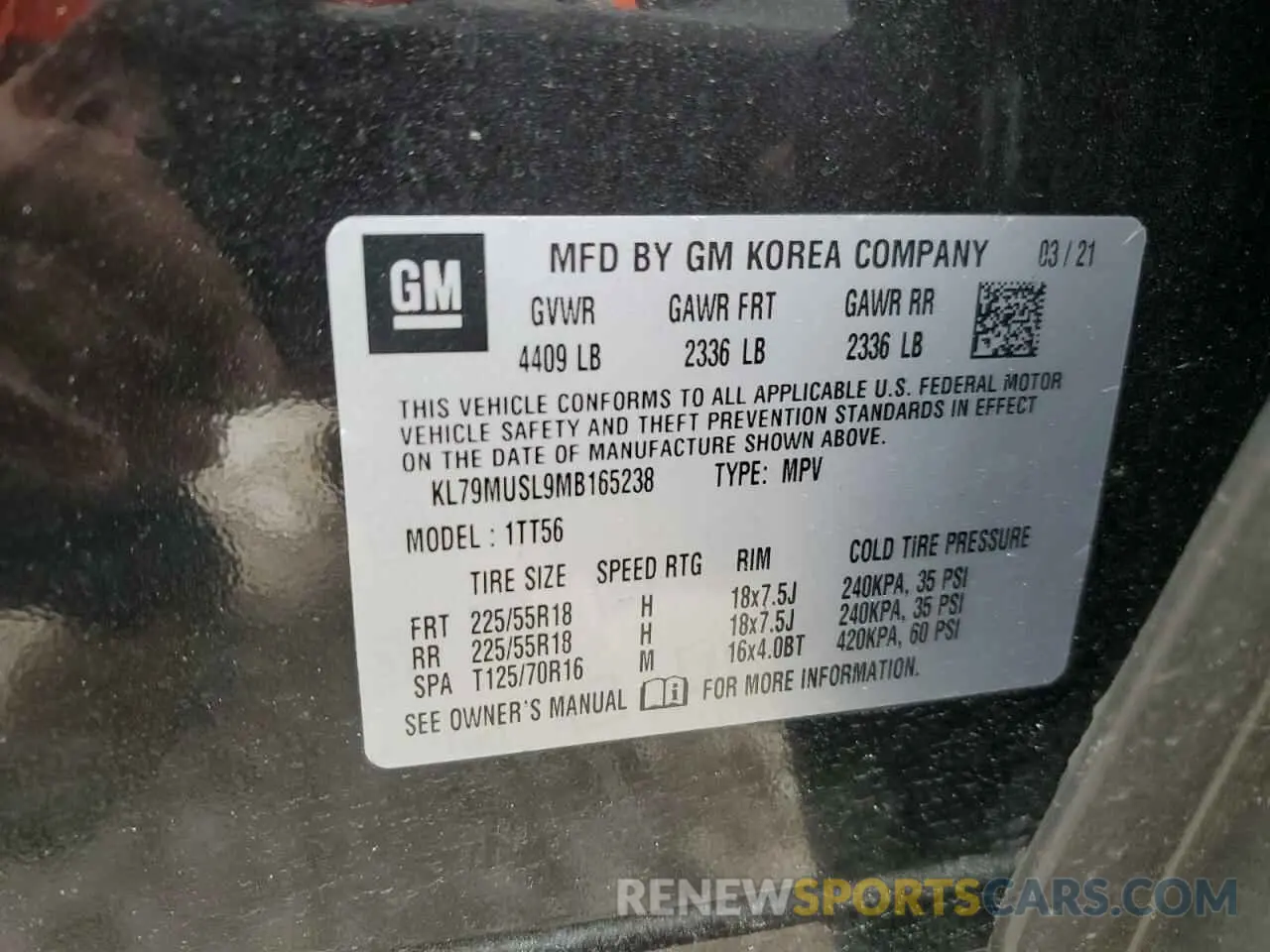 13 Photograph of a damaged car KL79MUSL9MB165238 CHEVROLET TRAILBLZR 2021
