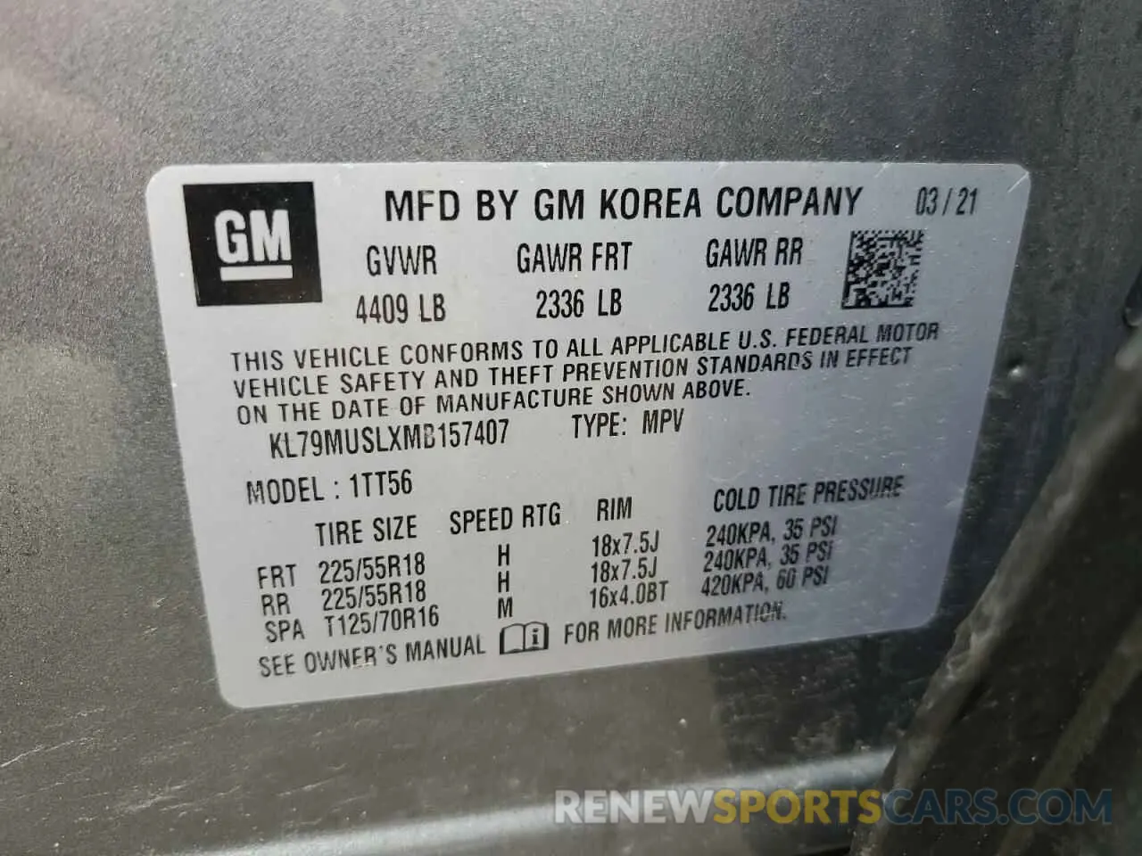 14 Photograph of a damaged car KL79MUSLXMB157407 CHEVROLET TRAILBLZR 2021