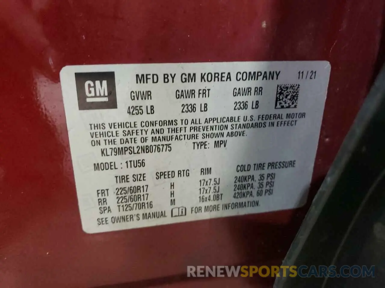 16 Photograph of a damaged car KL79MPSL2NB076775 CHEVROLET TRAILBLZR 2022
