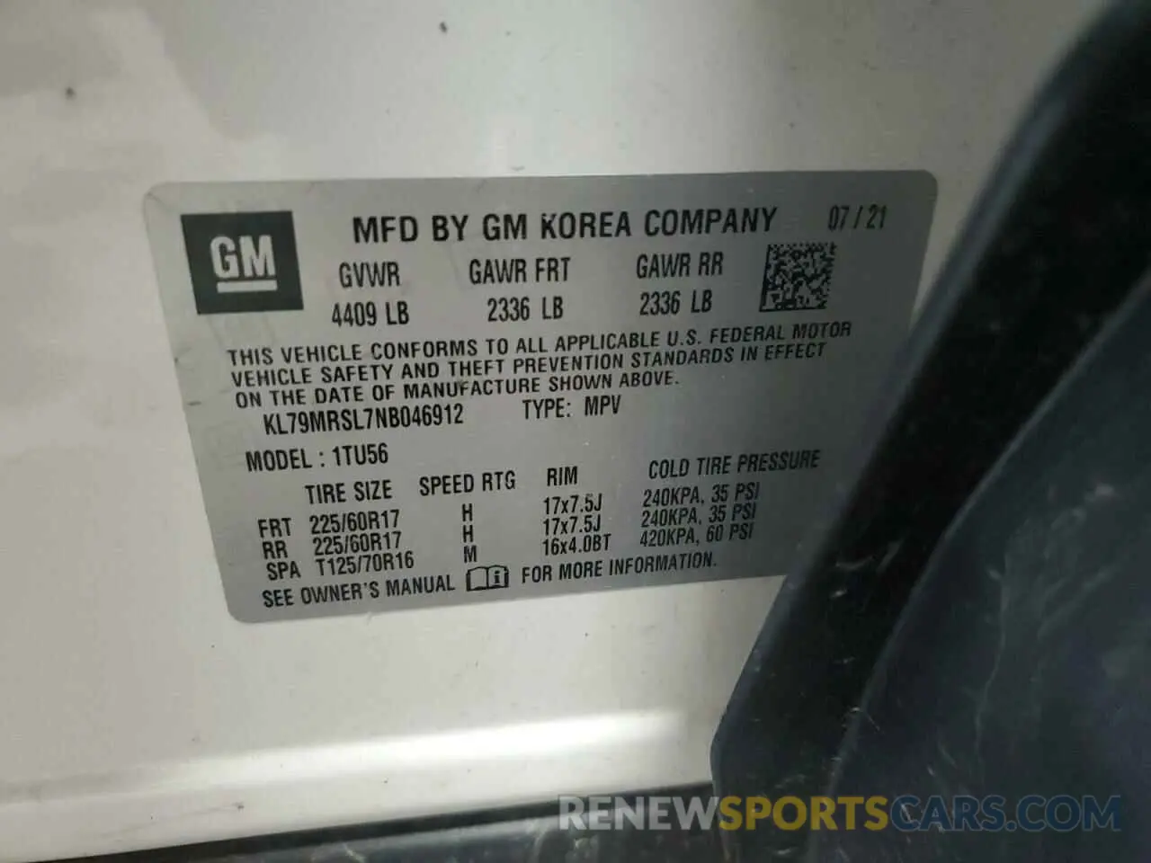 13 Photograph of a damaged car KL79MRSL7NB046912 CHEVROLET TRAILBLZR 2022