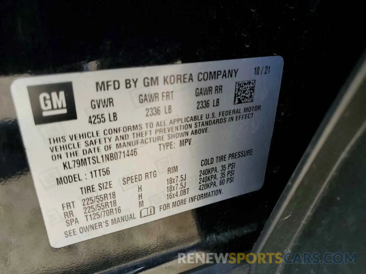 14 Photograph of a damaged car KL79MTSL1NB071446 CHEVROLET TRAILBLZR 2022