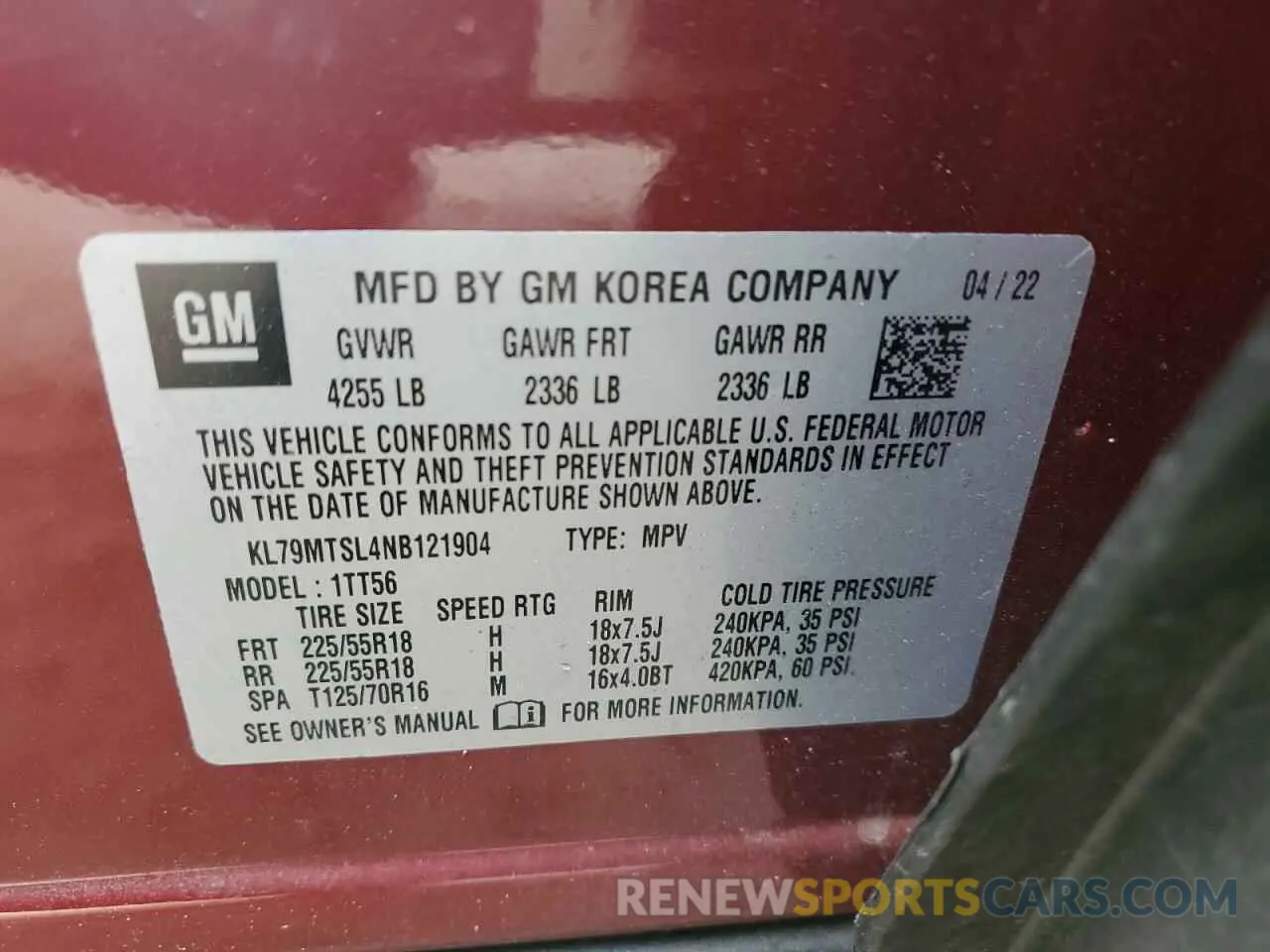 12 Photograph of a damaged car KL79MTSL4NB121904 CHEVROLET TRAILBLZR 2022