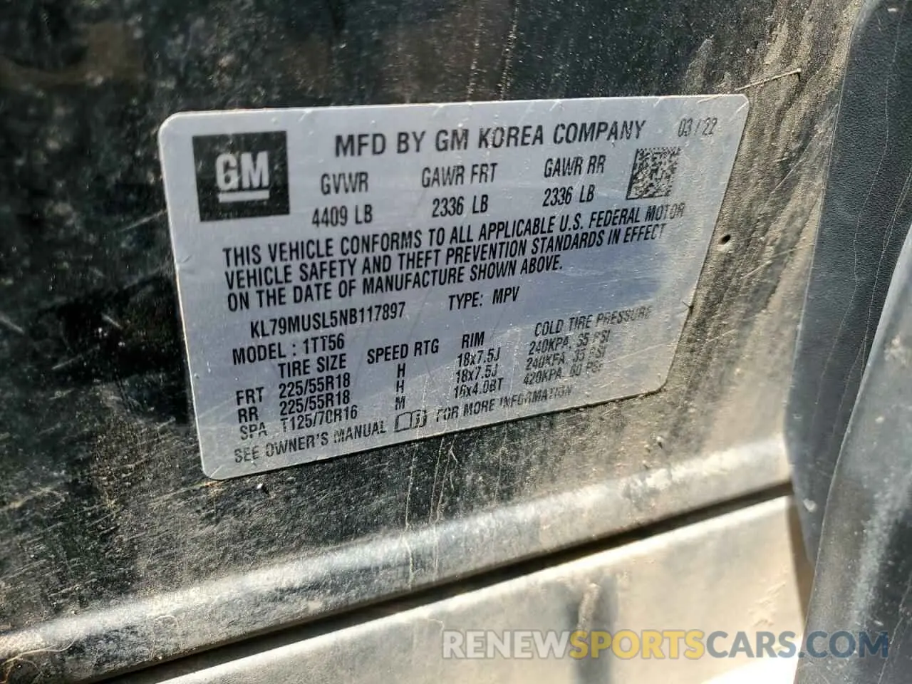 14 Photograph of a damaged car KL79MUSL5NB117897 CHEVROLET TRAILBLZR 2022