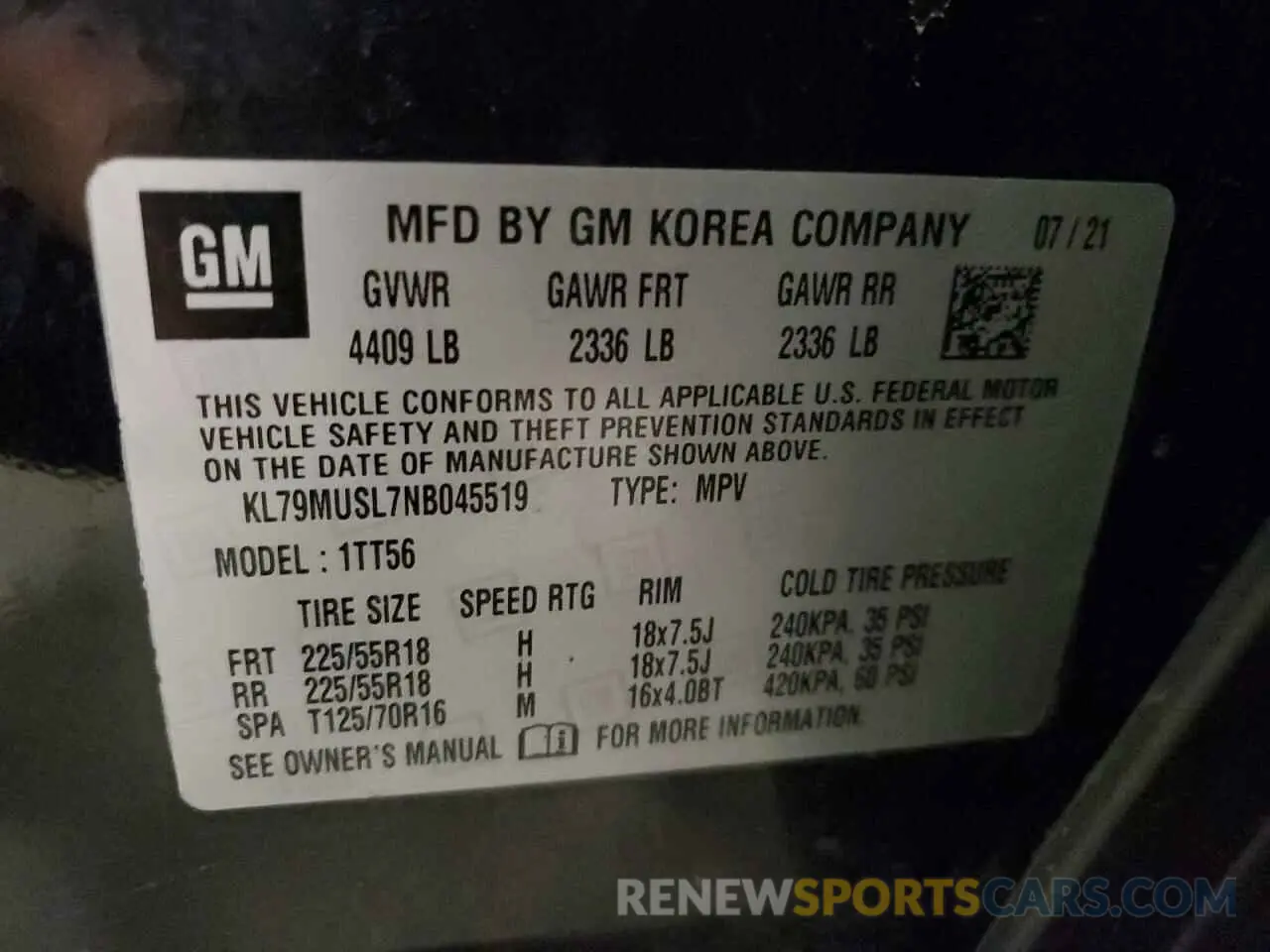 13 Photograph of a damaged car KL79MUSL7NB045519 CHEVROLET TRAILBLZR 2022
