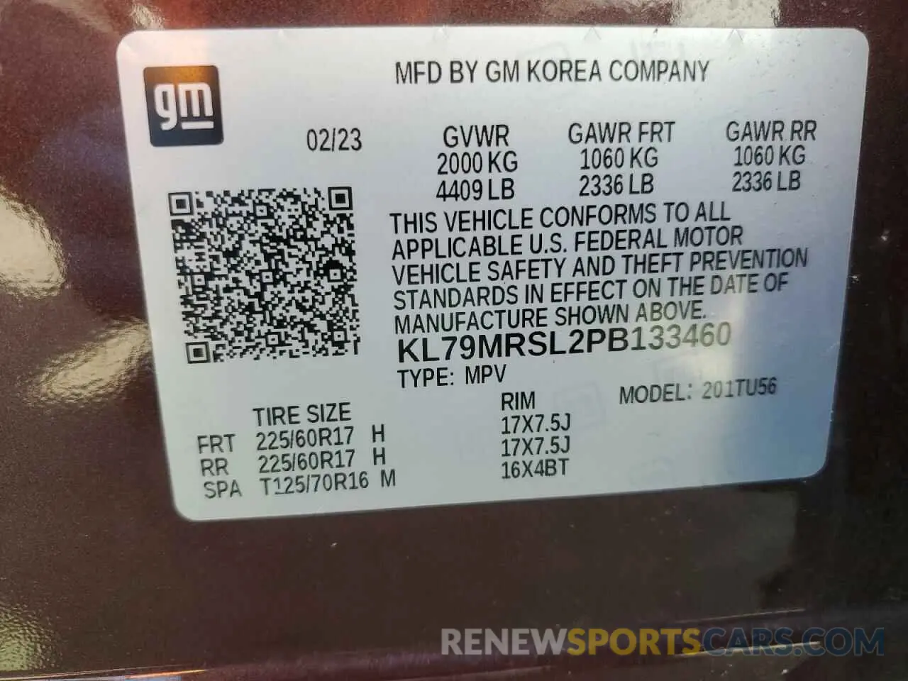 13 Photograph of a damaged car KL79MRSL2PB133460 CHEVROLET TRAILBLZR 2023