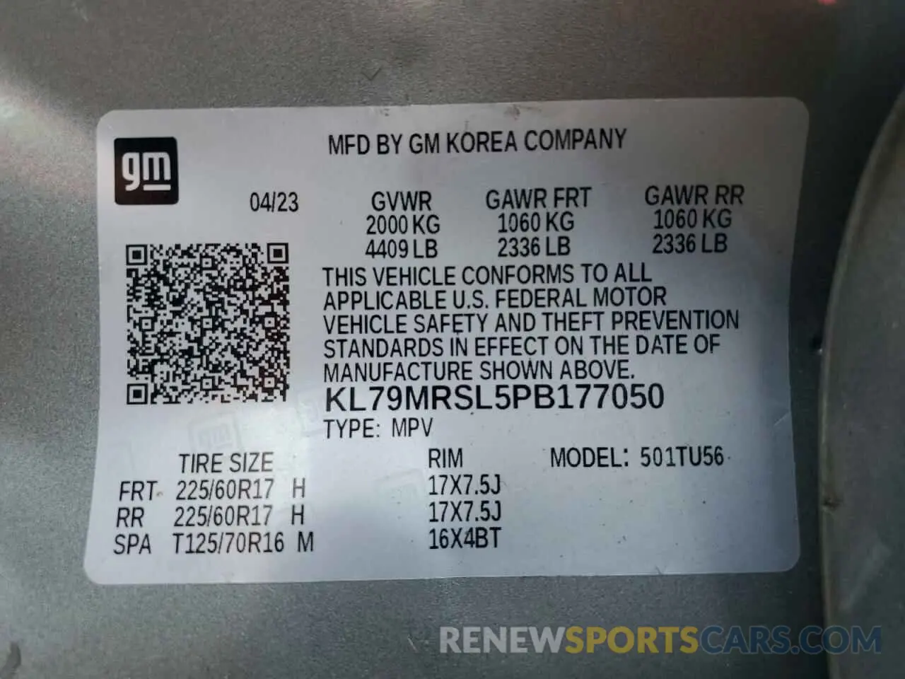 15 Photograph of a damaged car KL79MRSL5PB177050 CHEVROLET TRAILBLZR 2023