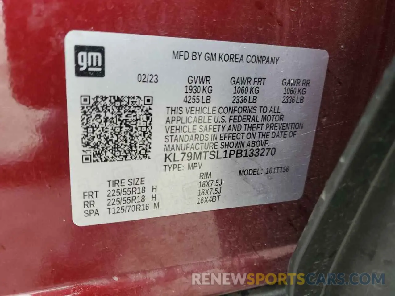 13 Photograph of a damaged car KL79MTSL1PB133270 CHEVROLET TRAILBLZR 2023