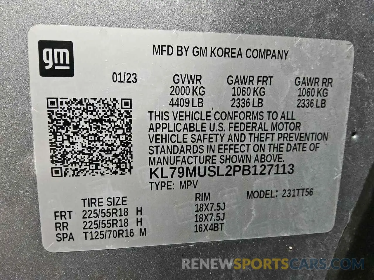 13 Photograph of a damaged car KL79MUSL2PB127113 CHEVROLET TRAILBLZR 2023