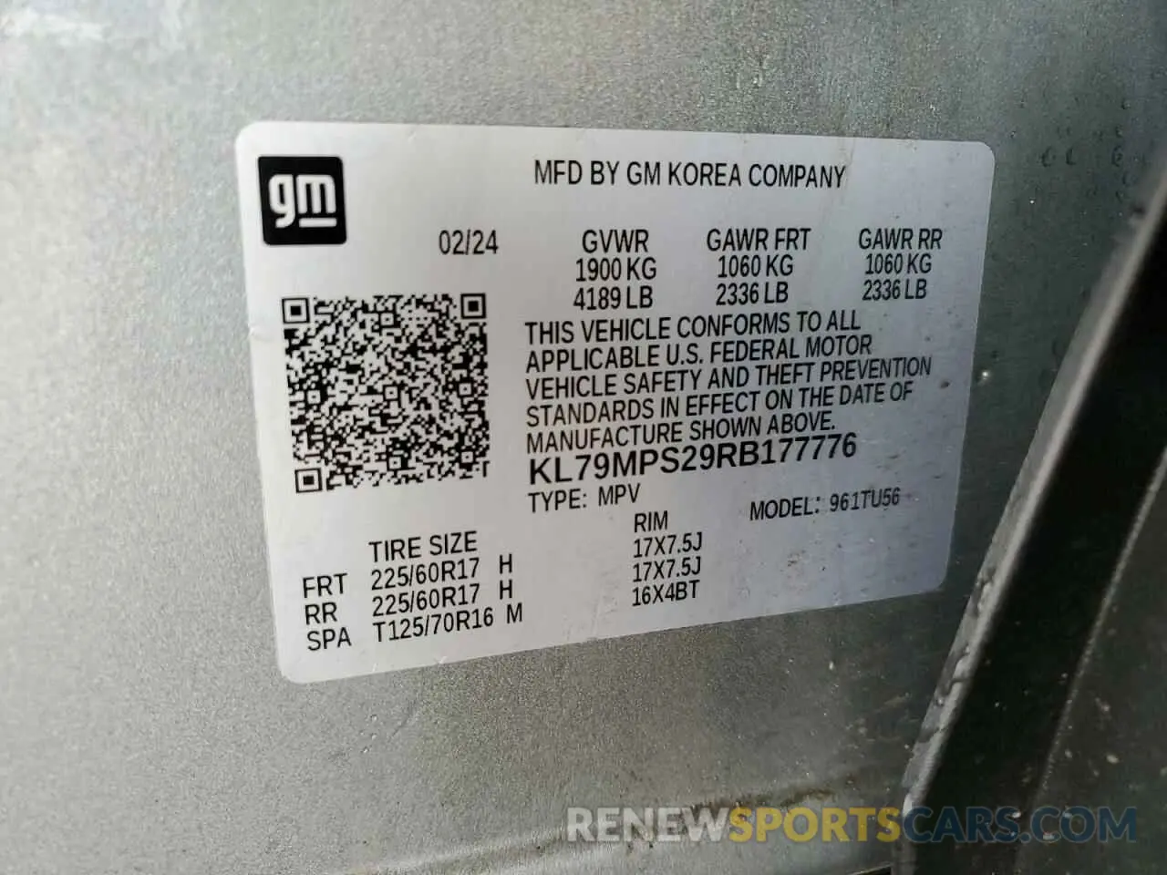 14 Photograph of a damaged car KL79MPS29RB177776 CHEVROLET TRAILBLZR 2024