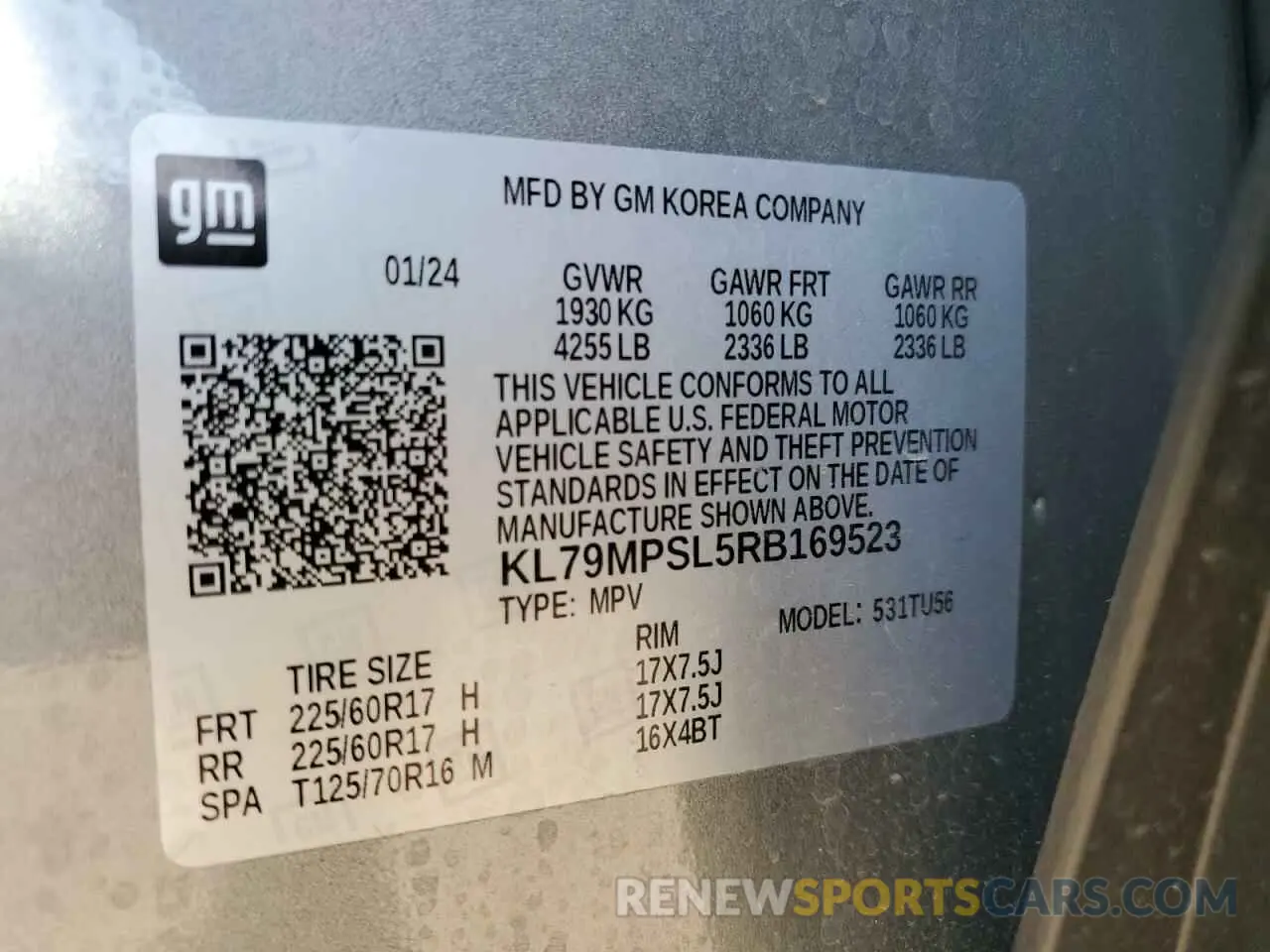 15 Photograph of a damaged car KL79MPSL5RB169523 CHEVROLET TRAILBLZR 2024