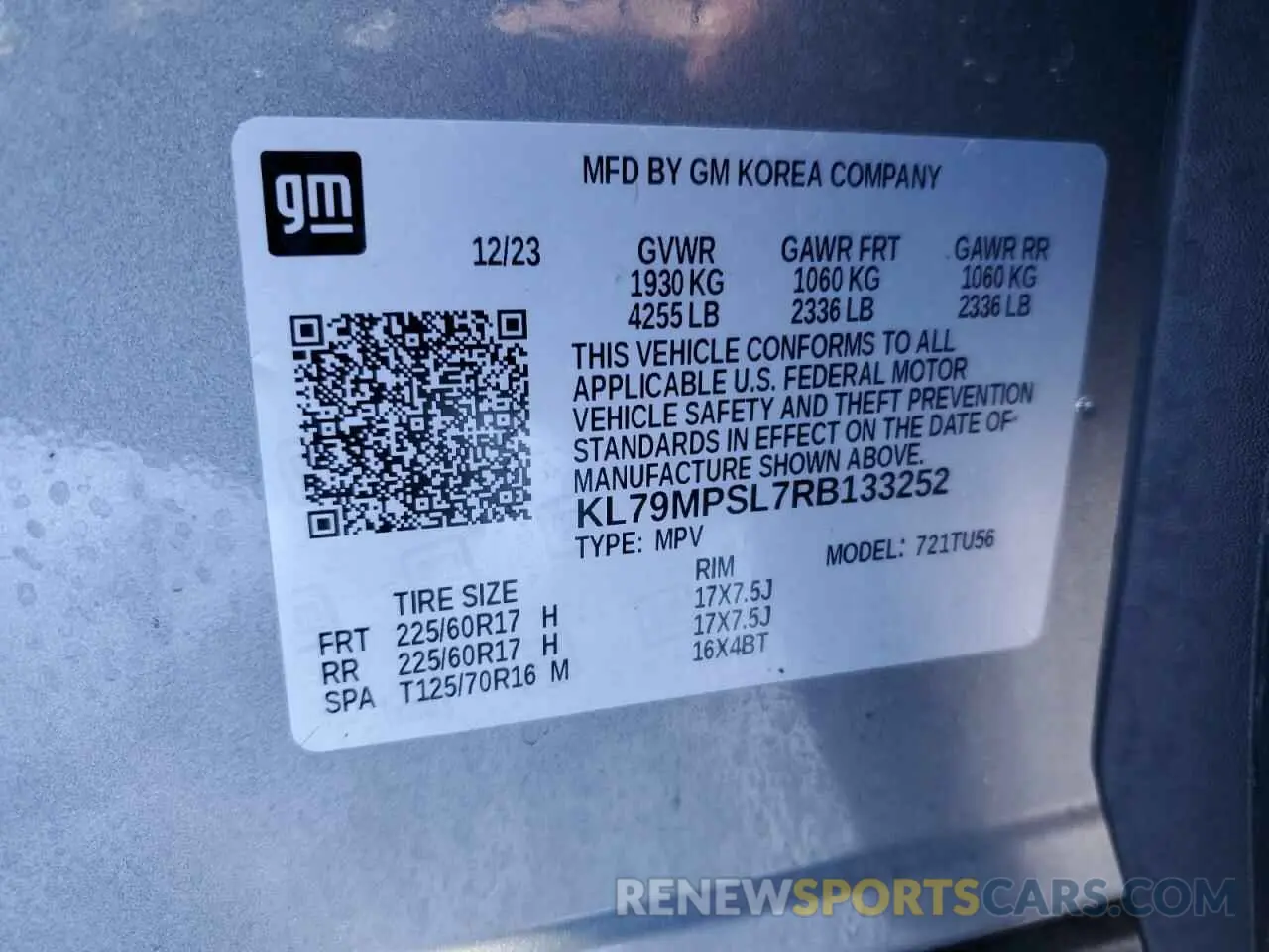 15 Photograph of a damaged car KL79MPSL7RB133252 CHEVROLET TRAILBLZR 2024
