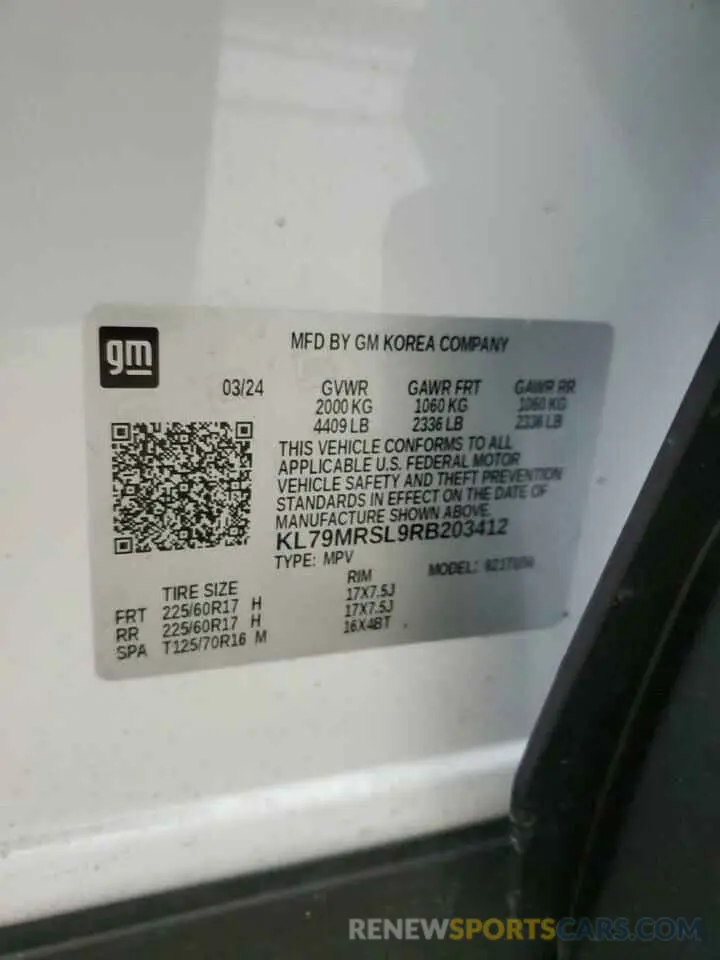 13 Photograph of a damaged car KL79MRSL9RB203412 CHEVROLET TRAILBLZR 2024