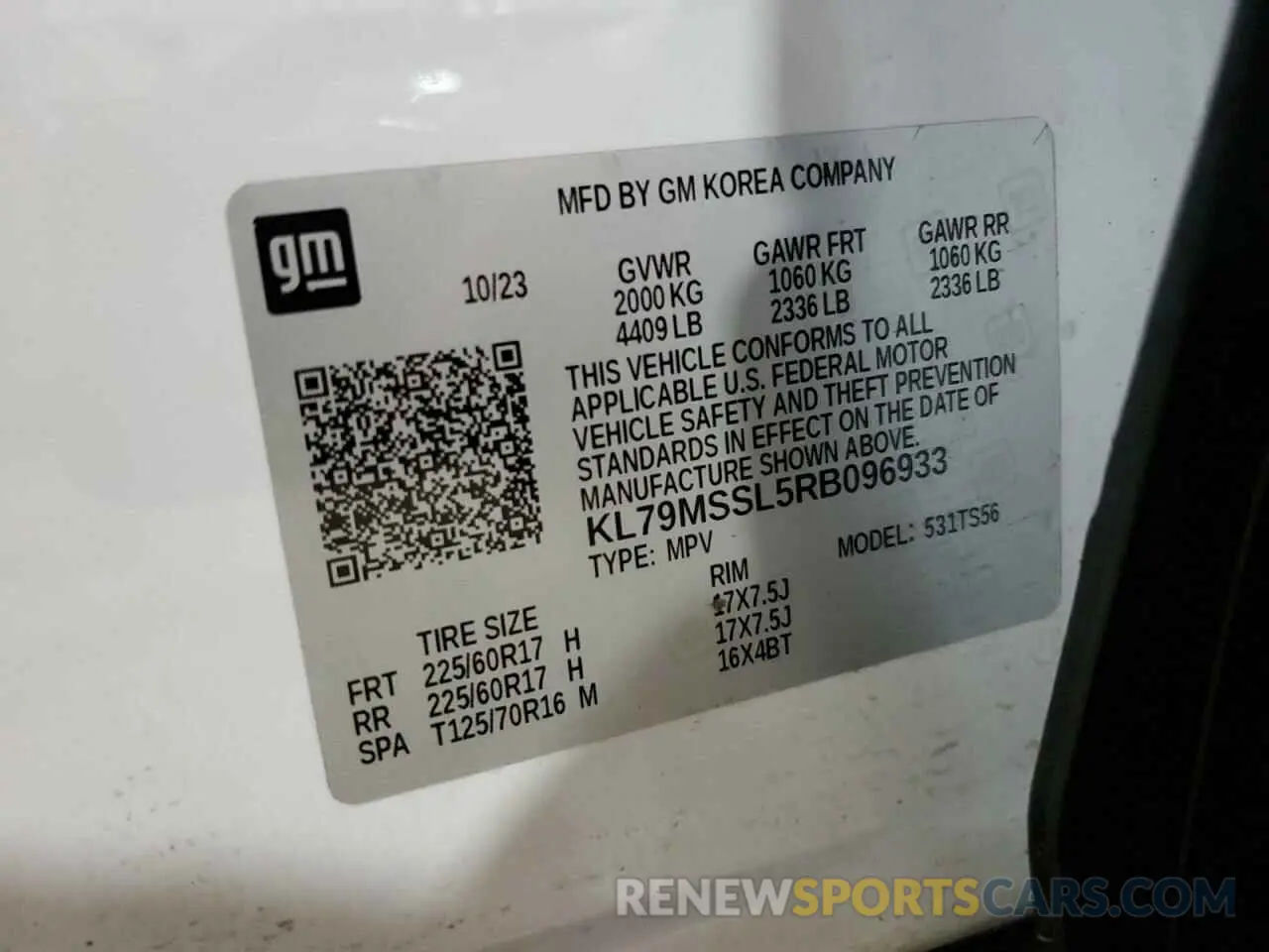 13 Photograph of a damaged car KL79MSSL5RB096933 CHEVROLET TRAILBLZR 2024