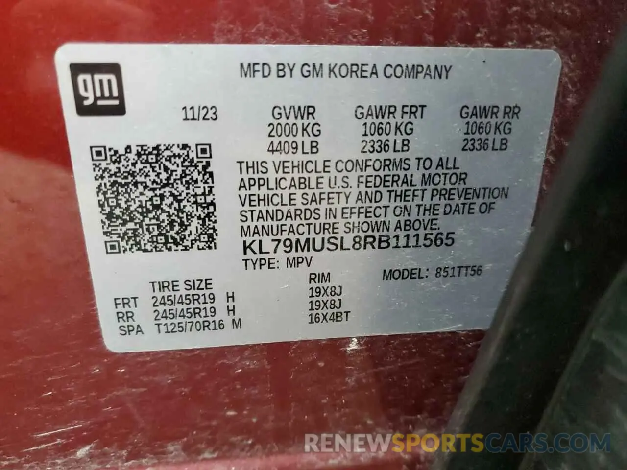 16 Photograph of a damaged car KL79MUSL8RB111565 CHEVROLET TRAILBLZR 2024