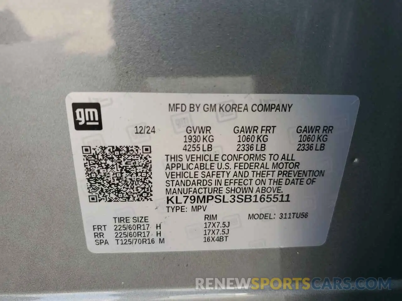 14 Photograph of a damaged car KL79MPSL3SB165511 CHEVROLET TRAILBLZR 2025